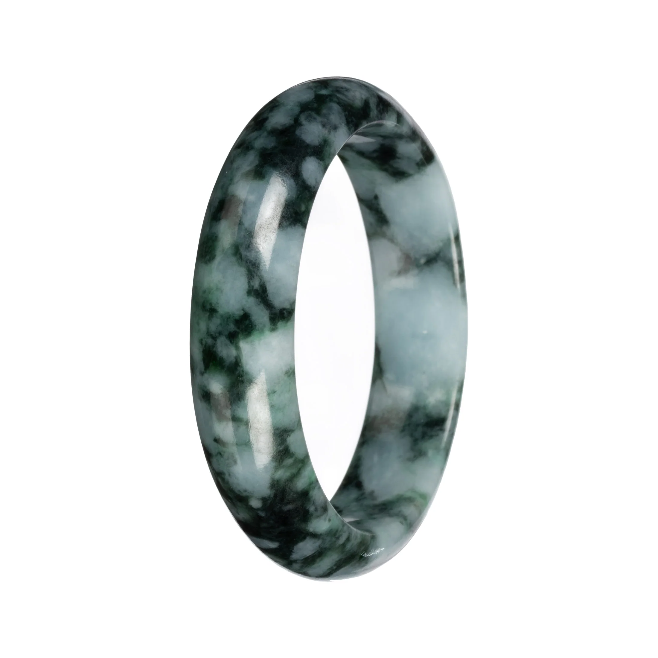 Grade A Green with Deep Green Pattern Burmese Jade Bangle Bracelet - 53mm Half Moon - Image 5