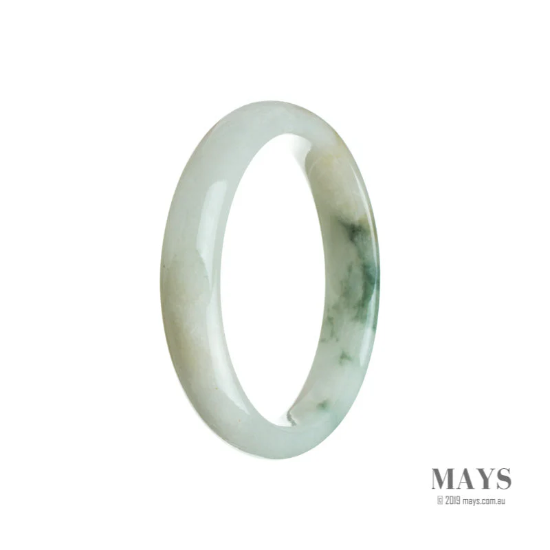 Genuine Grade A White with green Burma Jade Bangle Bracelet - 55mm Half Moon