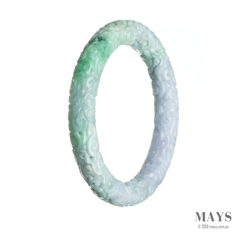 Genuine Grade A Lavender with green Traditional Jade Bangle Bracelet - 59mm Carved