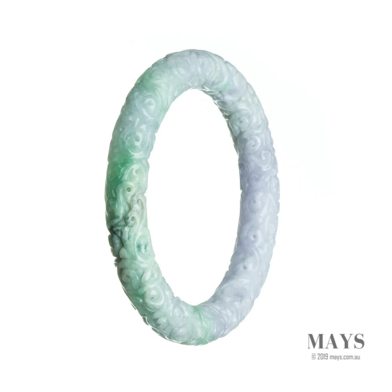 Genuine Grade A Lavender with green Traditional Jade Bangle Bracelet - 59mm Carved - Image 3