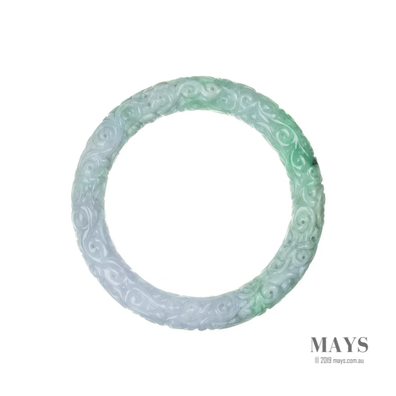 Genuine Grade A Lavender with green Traditional Jade Bangle Bracelet - 59mm Carved - Image 5