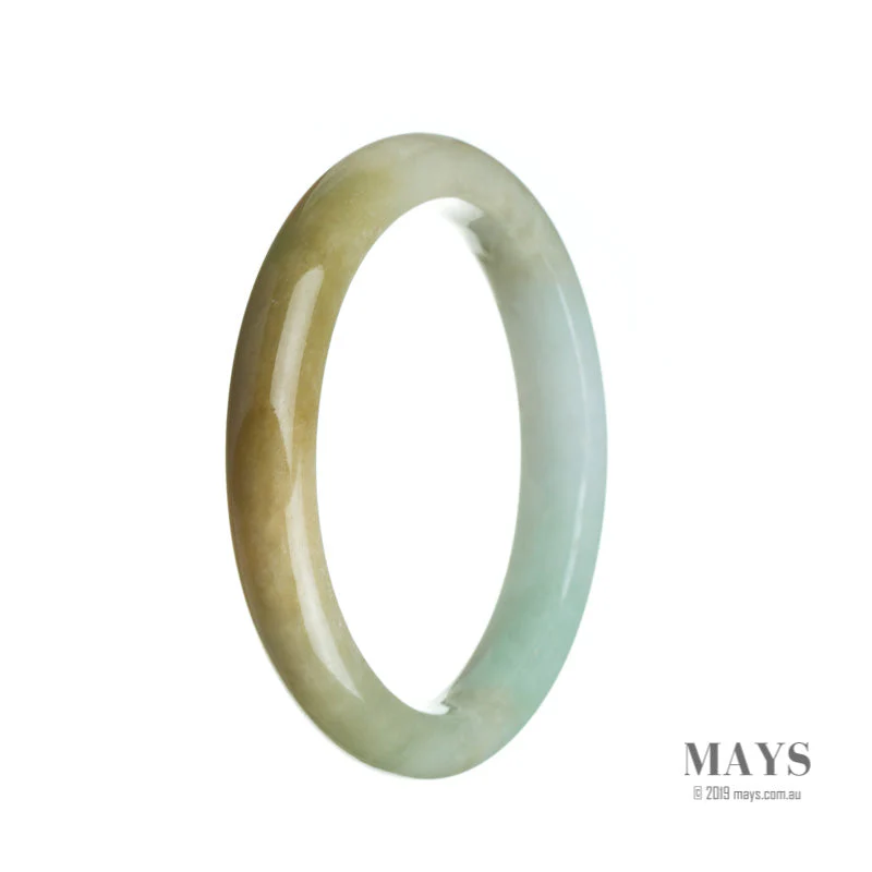 Genuine Type A White Brown Green Jade Bangle - 61mm Semi Round
