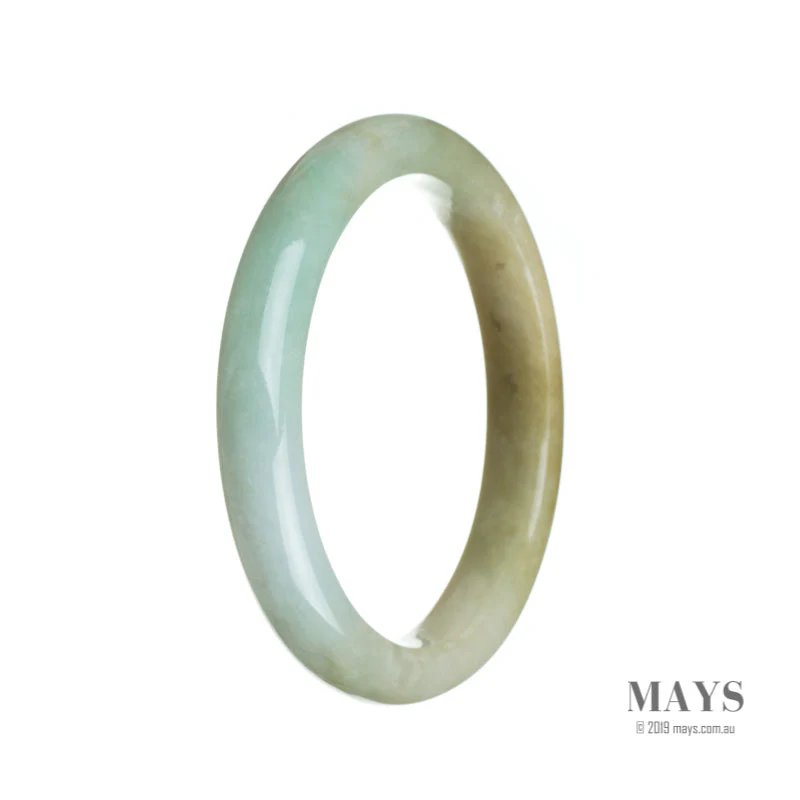 Genuine Type A White Brown Green Jade Bangle - 61mm Semi Round - Image 2