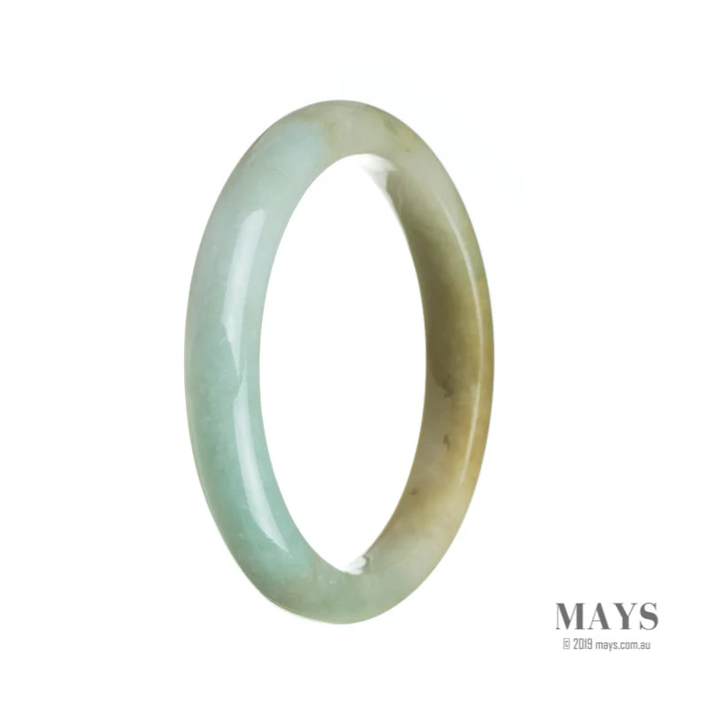 Genuine Type A White Brown Green Jade Bangle - 61mm Semi Round - Image 3