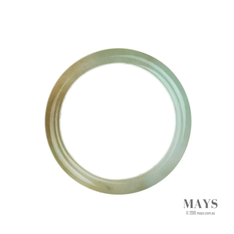 Genuine Type A White Brown Green Jade Bangle - 61mm Semi Round - Image 4