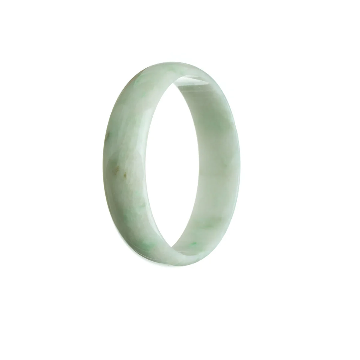 Authentic Grade A White with green Burmese Jade Bangle Bracelet - 52mm Flat