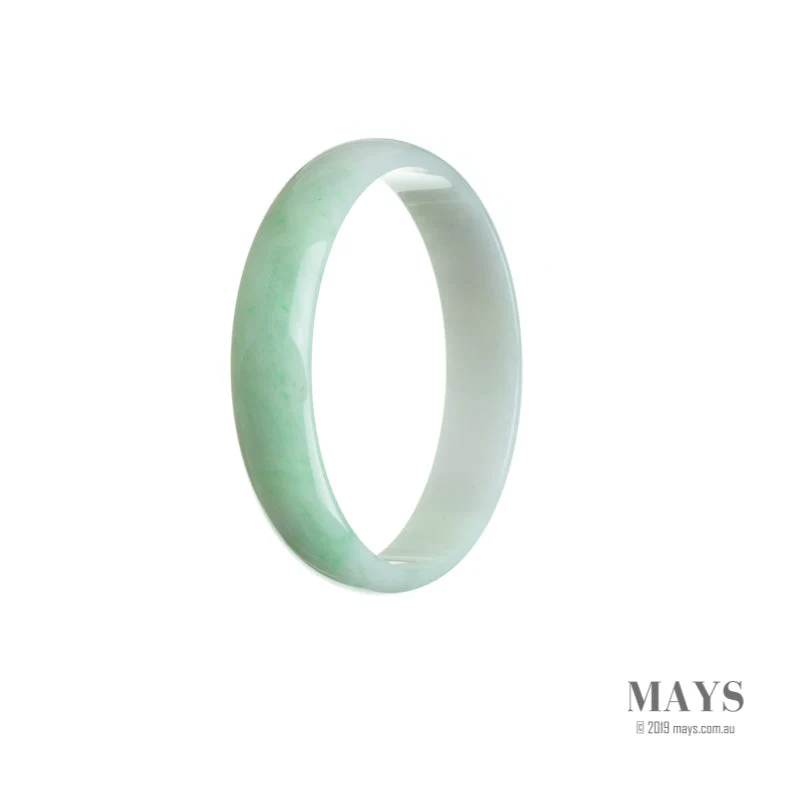 Real Grade A White with green Jadeite Jade Bangle Bracelet - 53mm Flat