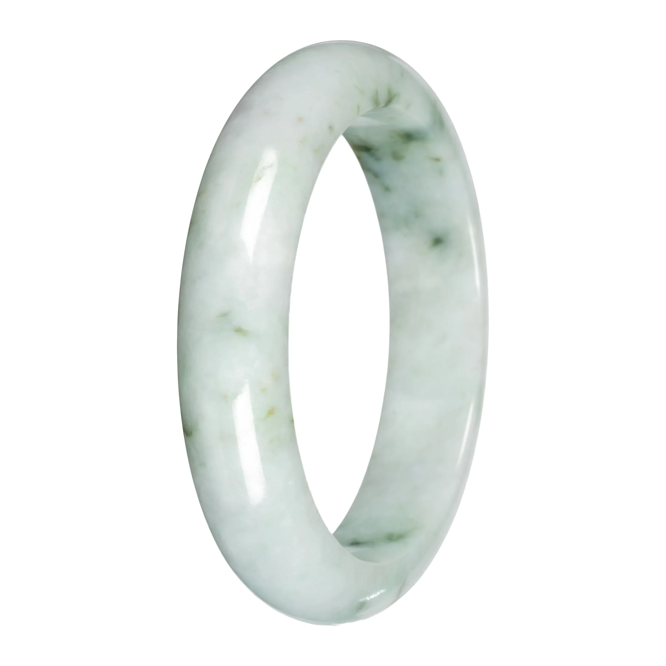Grade A Light Green with Deep Green Patches Jadeite Bangle - 58mm Half Moon - Image 2