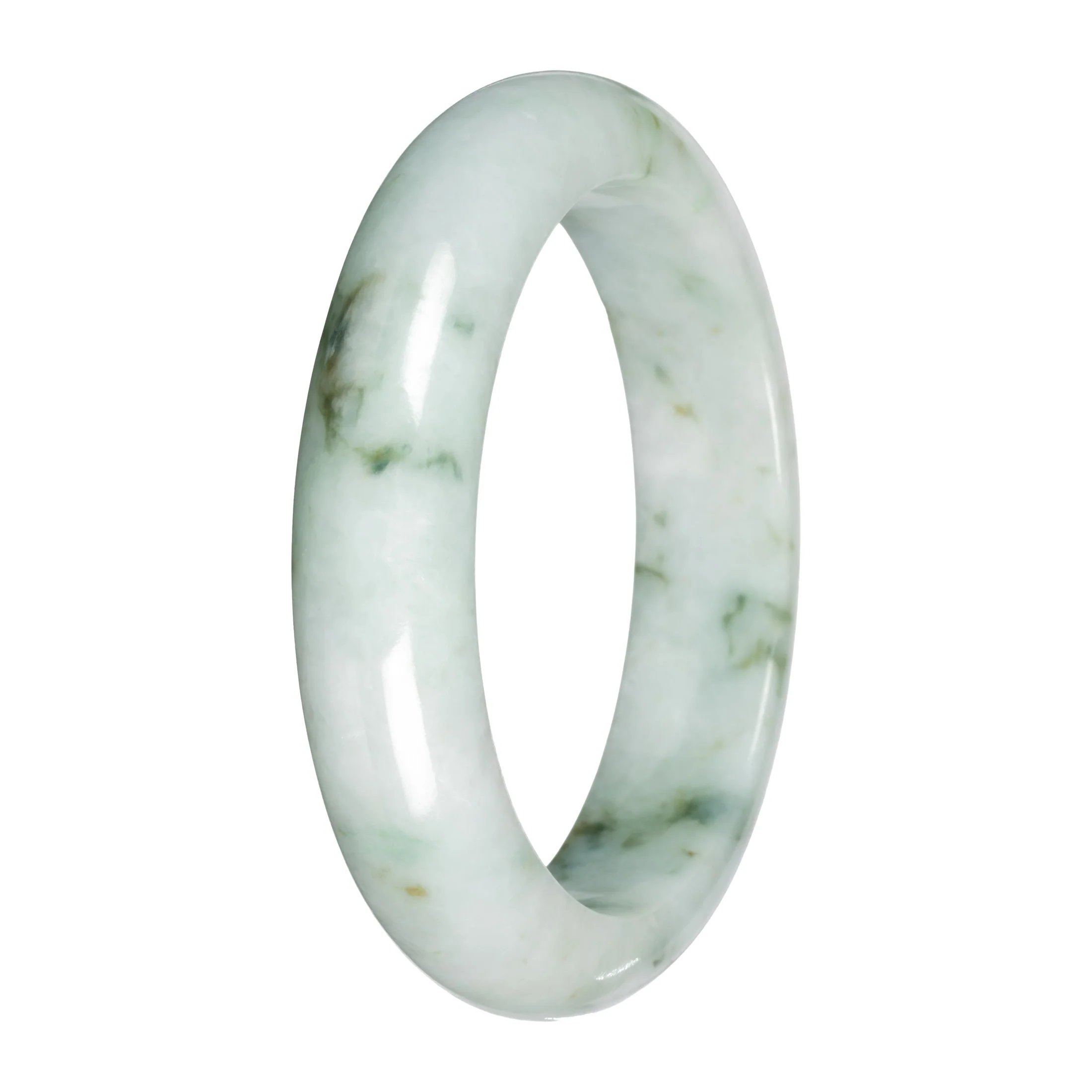 Grade A Light Green with Deep Green Patches Jadeite Bangle - 58mm Half Moon - Image 3