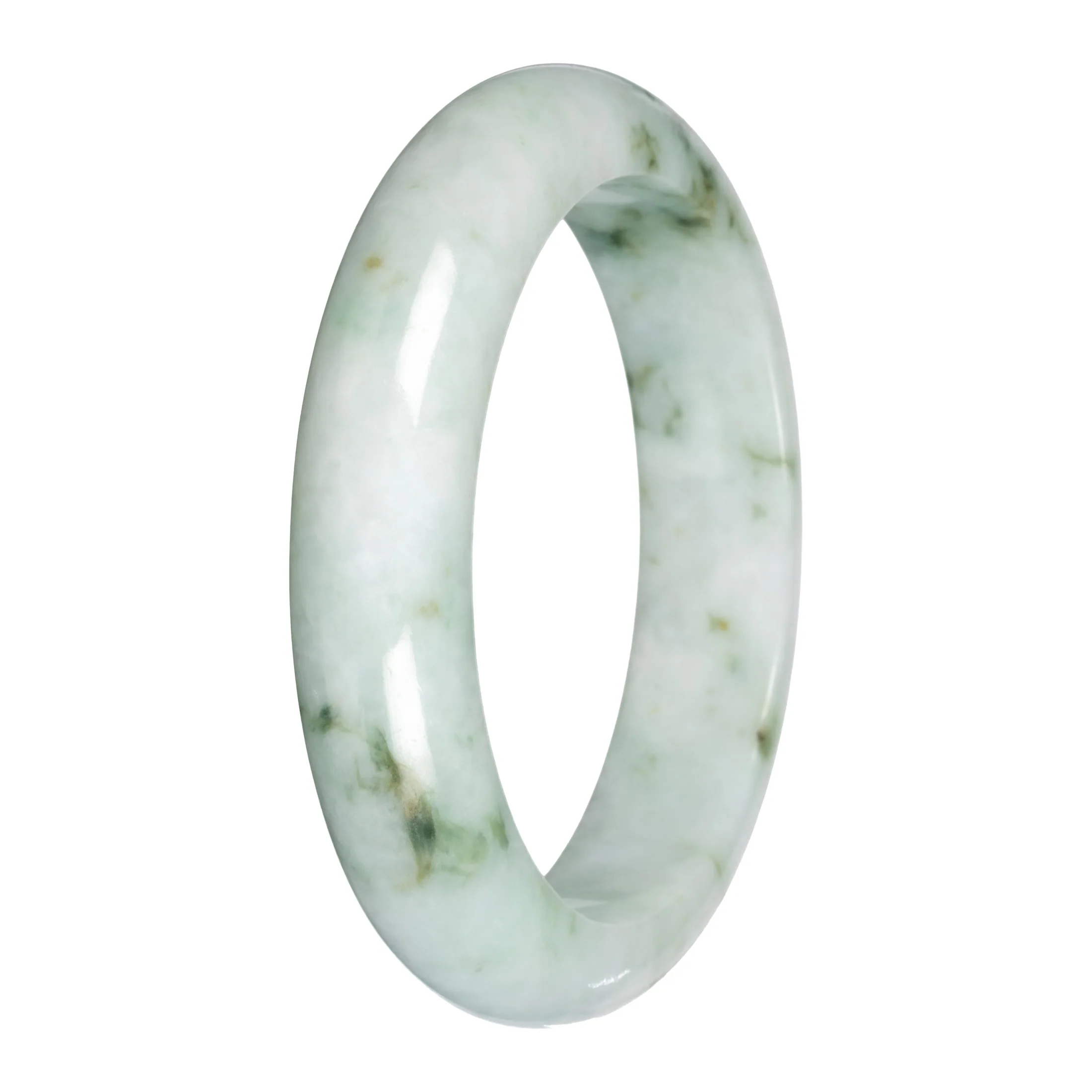 Grade A Light Green with Deep Green Patches Jadeite Bangle - 58mm Half Moon - Image 4