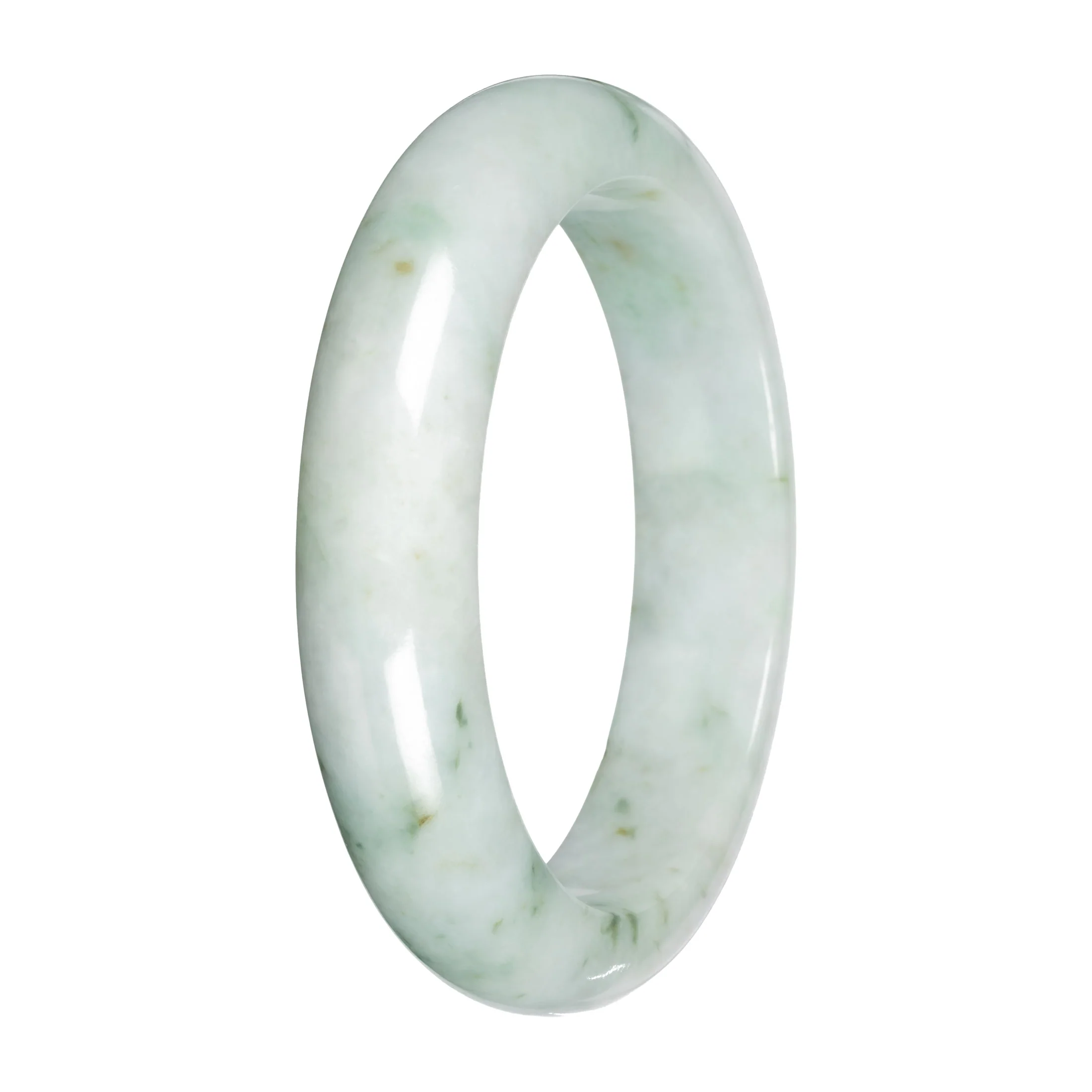 Grade A Light Green with Deep Green Patches Jadeite Bangle - 58mm Half Moon - Image 5