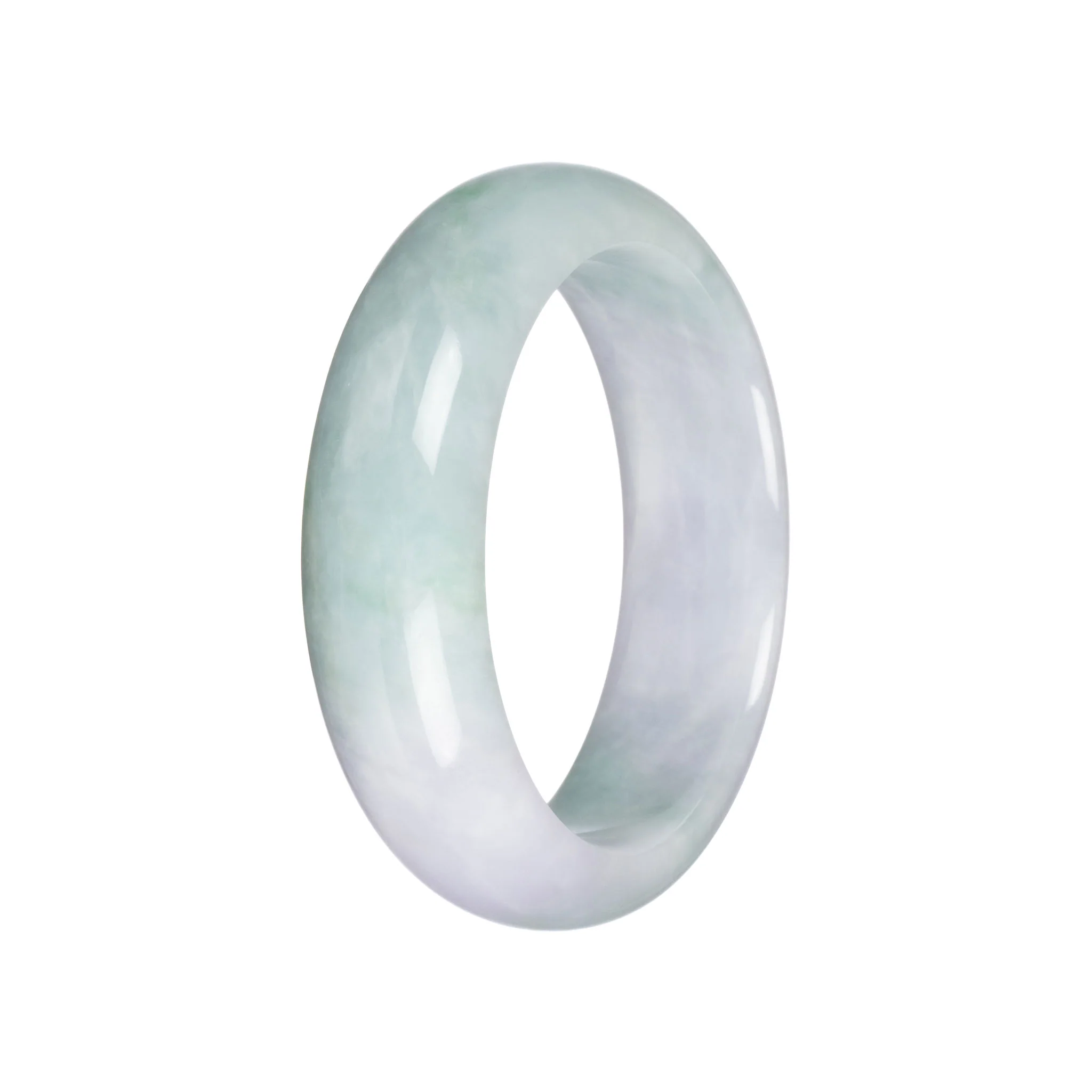 Grade A Light Green with Pale Lavender Burma Jade Bangle - 56mm Half Moon - Image 2