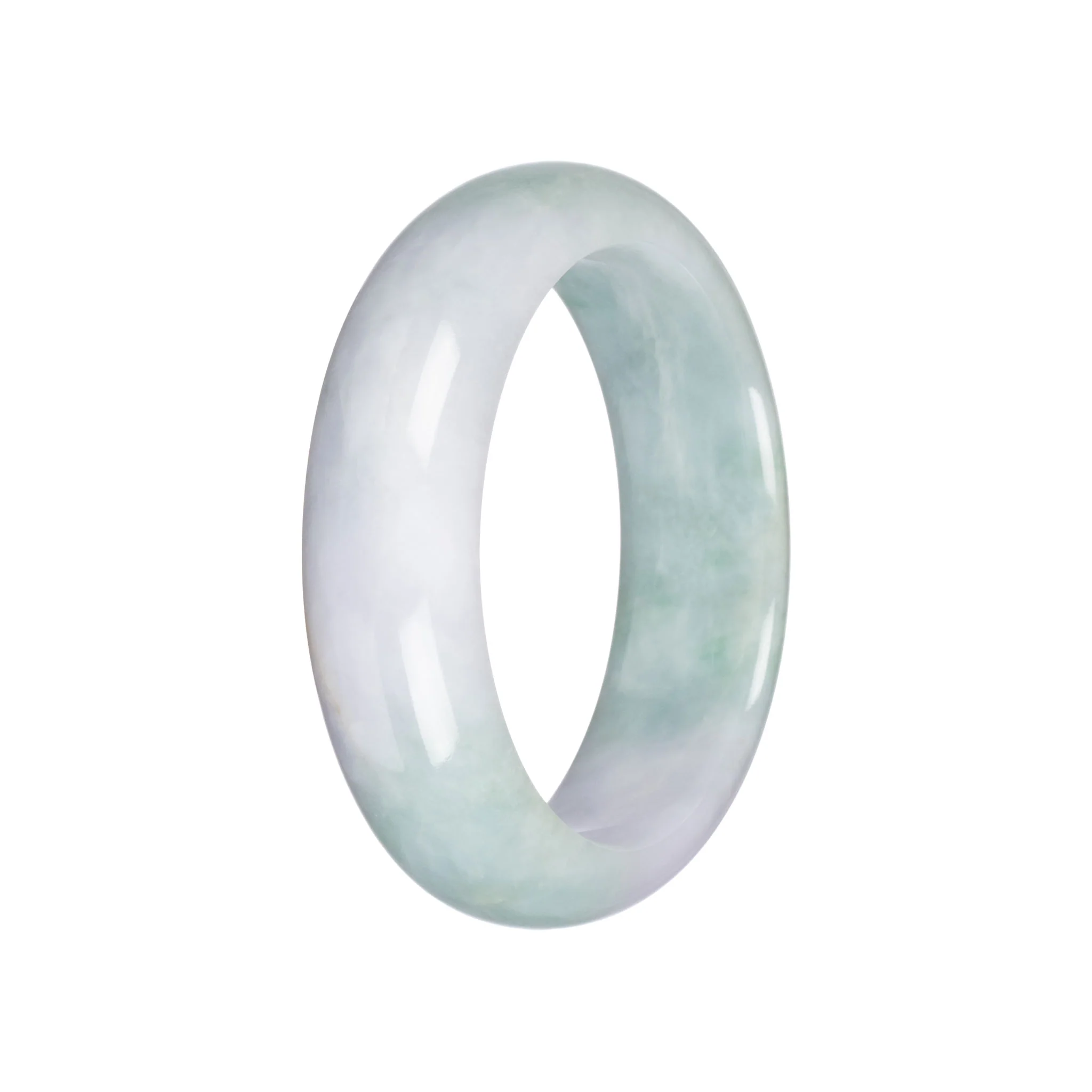 Grade A Light Green with Pale Lavender Burma Jade Bangle - 56mm Half Moon - Image 3