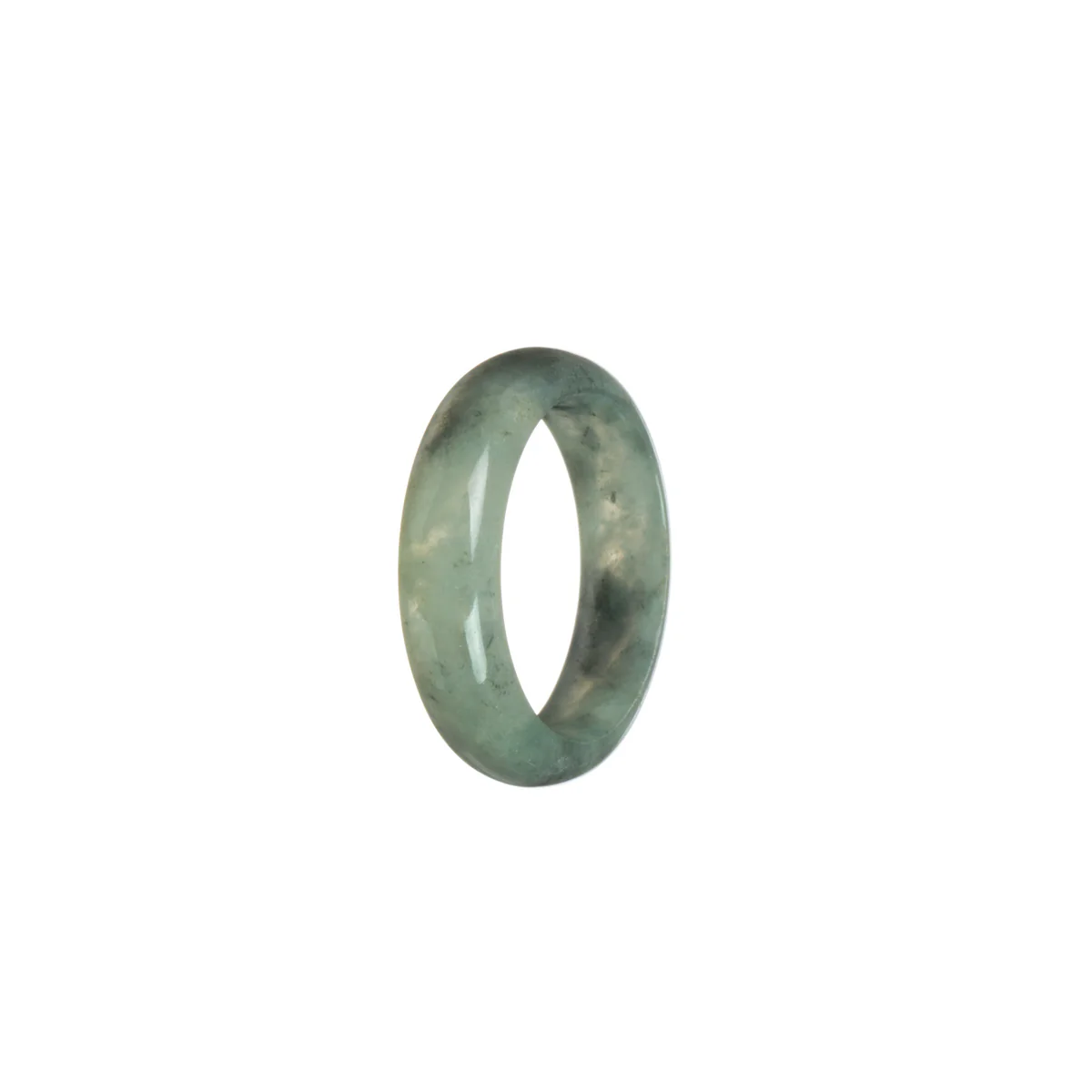 Genuine Green with dark Grey Jadeite Jade Band - Size S 1/2 - Image 2