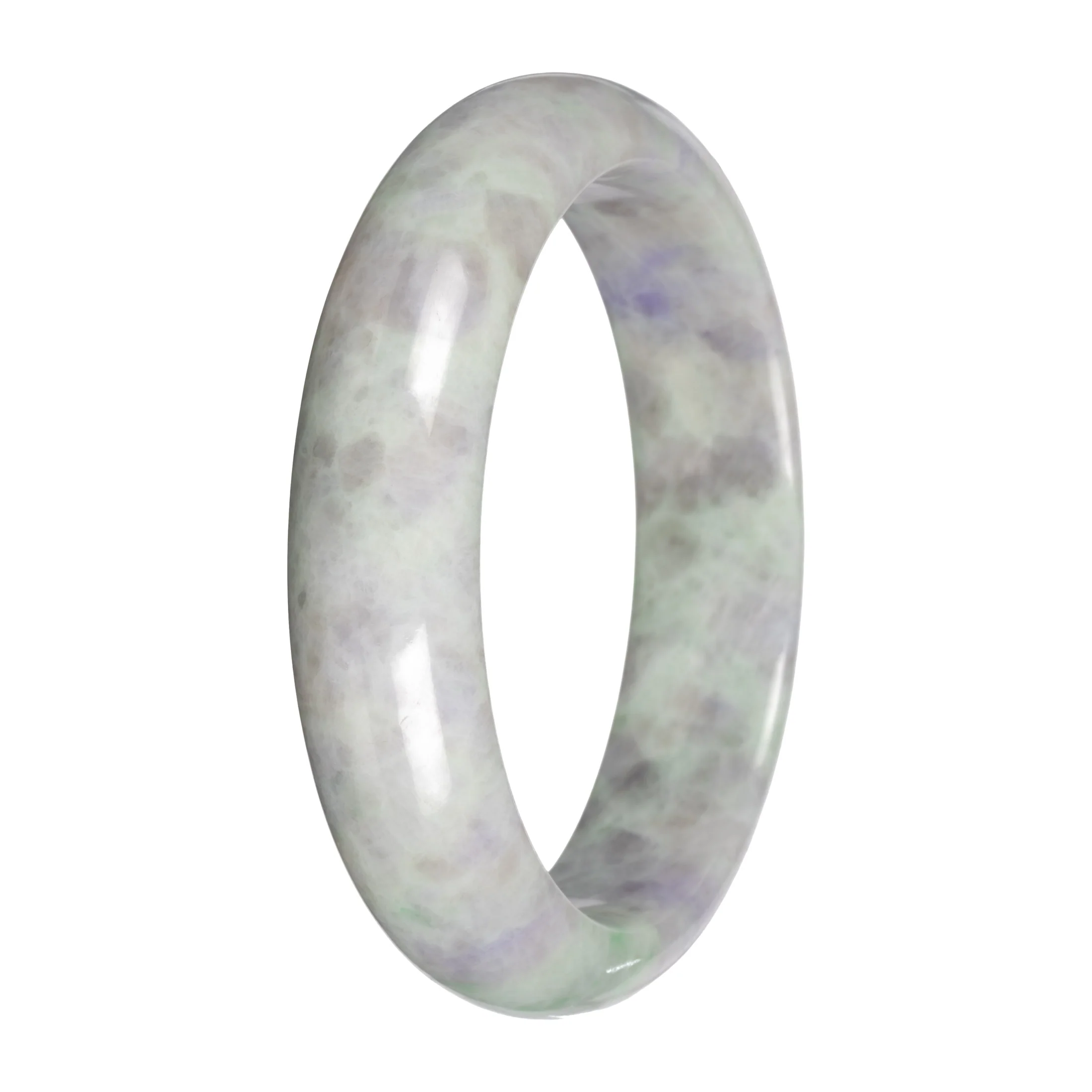 Grade A Pale Green and Lavender Pattern Jade Bangle - 59mm Half Moon