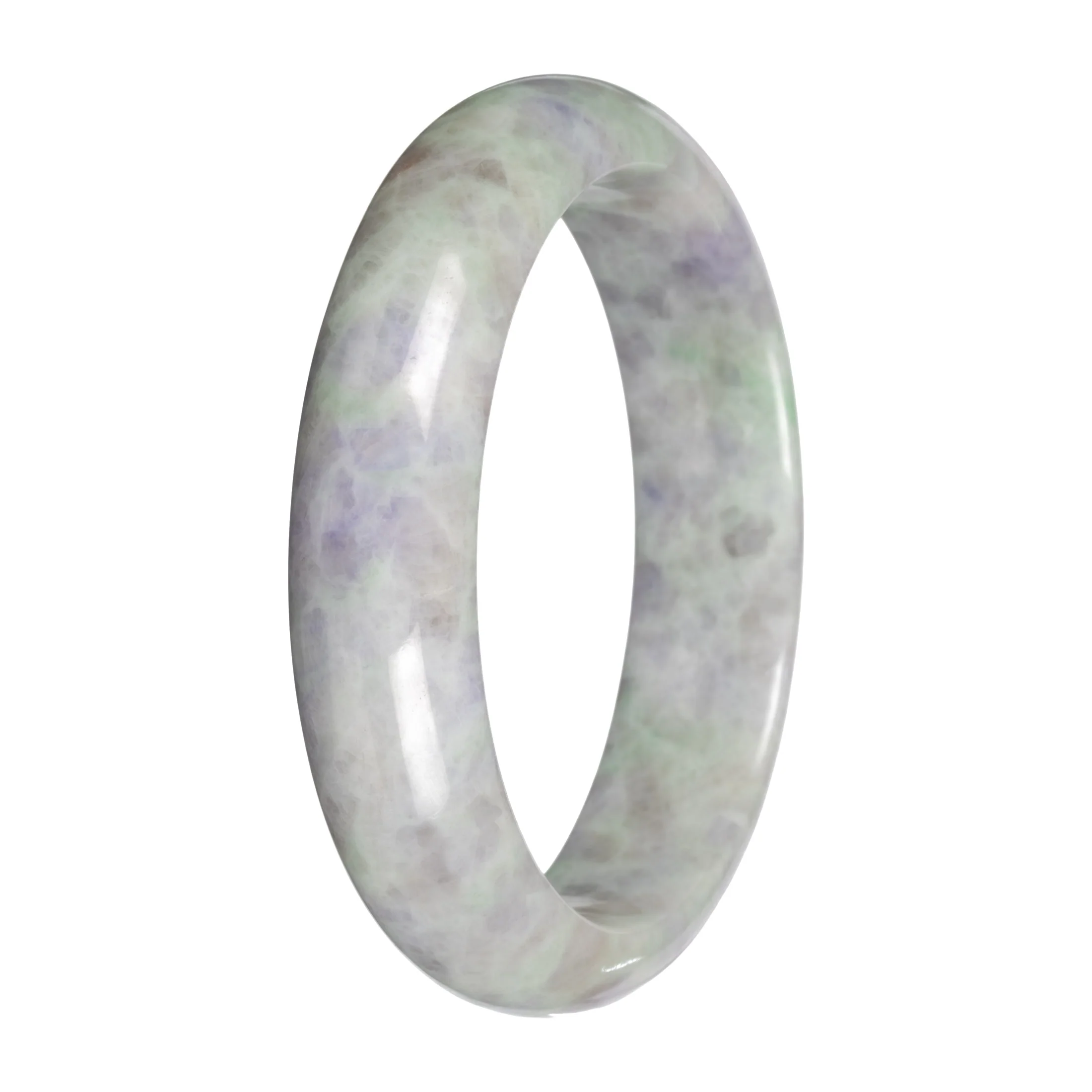Grade A Pale Green and Lavender Pattern Jade Bangle - 59mm Half Moon - Image 2