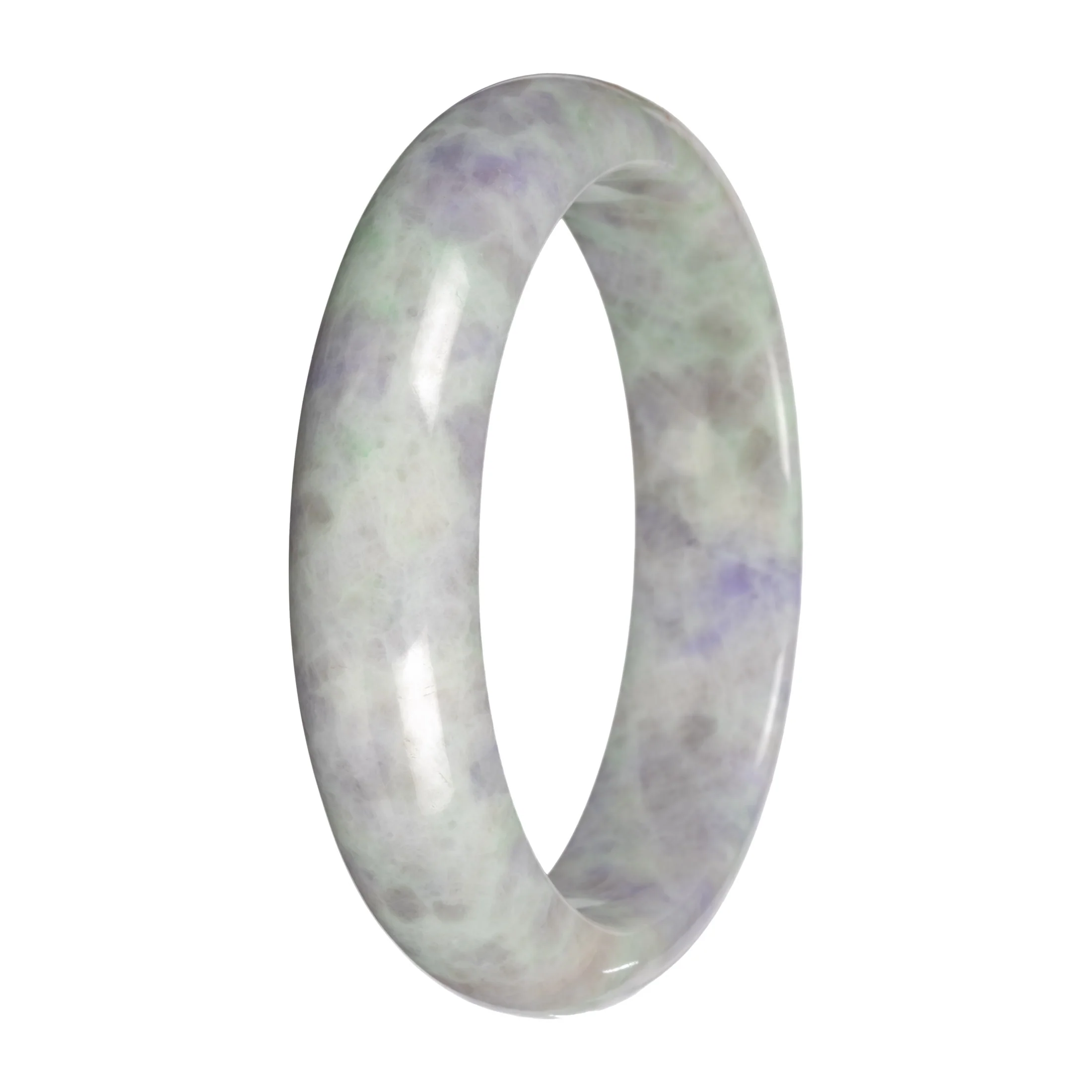 Grade A Pale Green and Lavender Pattern Jade Bangle - 59mm Half Moon - Image 3