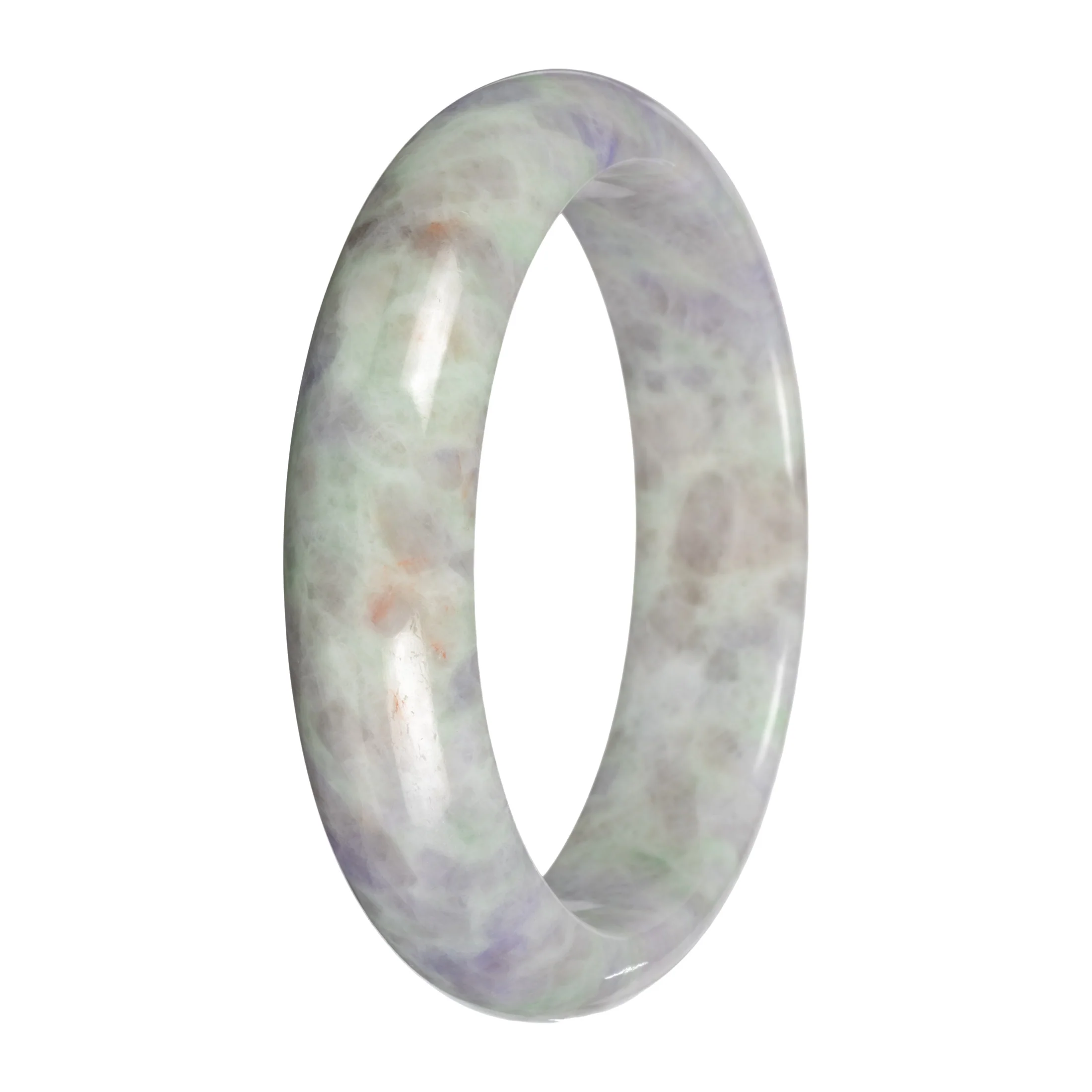 Grade A Pale Green and Lavender Pattern Jade Bangle - 59mm Half Moon - Image 4
