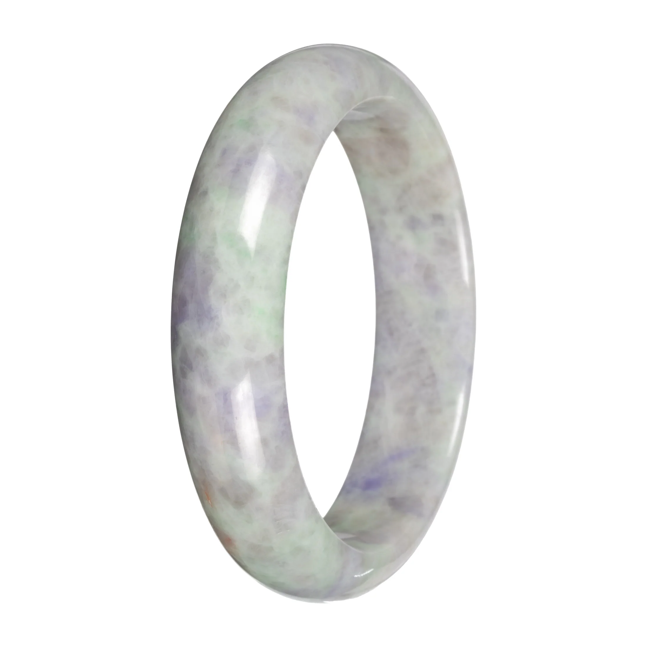 Grade A Pale Green and Lavender Pattern Jade Bangle - 59mm Half Moon - Image 5