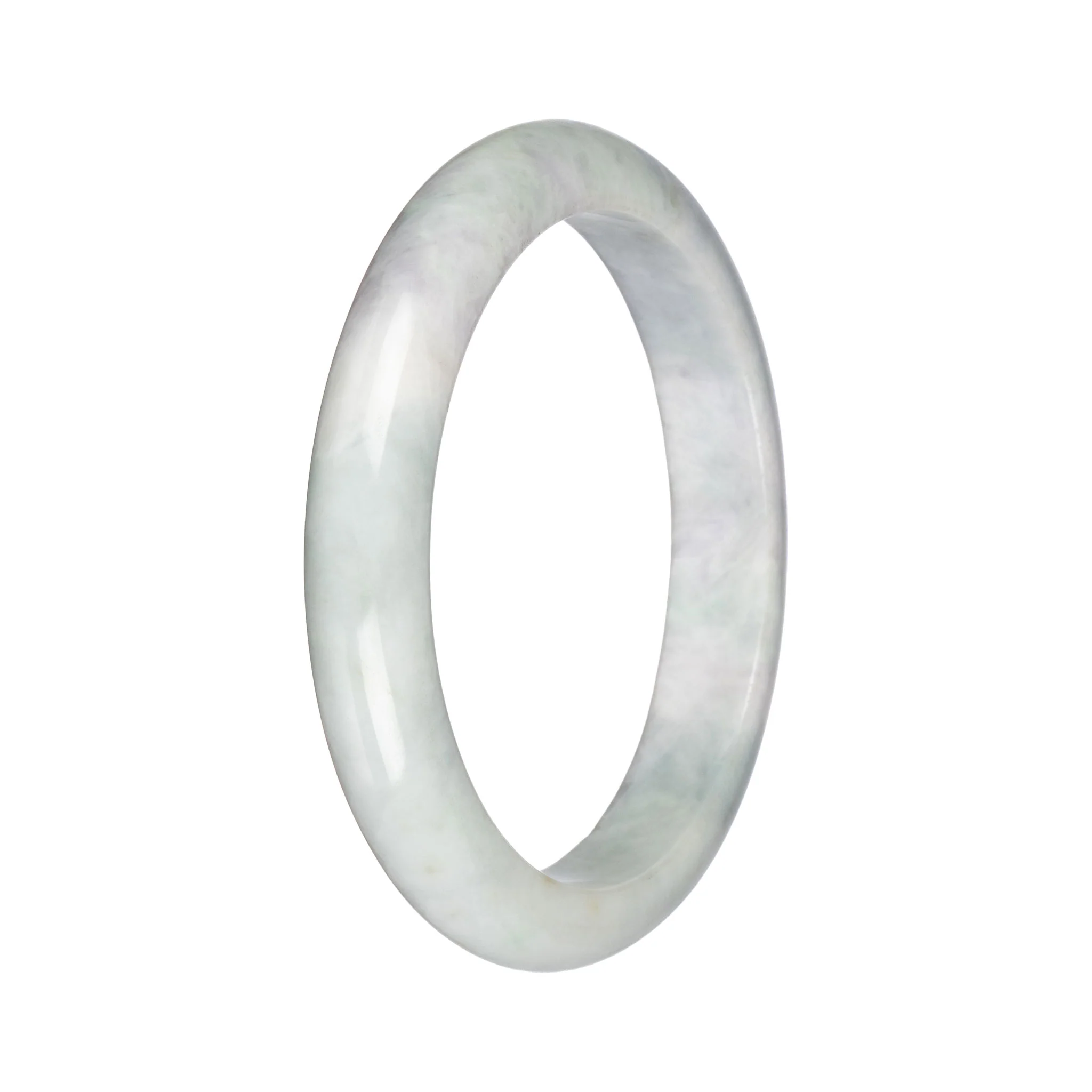 Grade A Pale Green with Pale Lavender Burmese Jade Bangle - 67mm Semi Round - Image 2