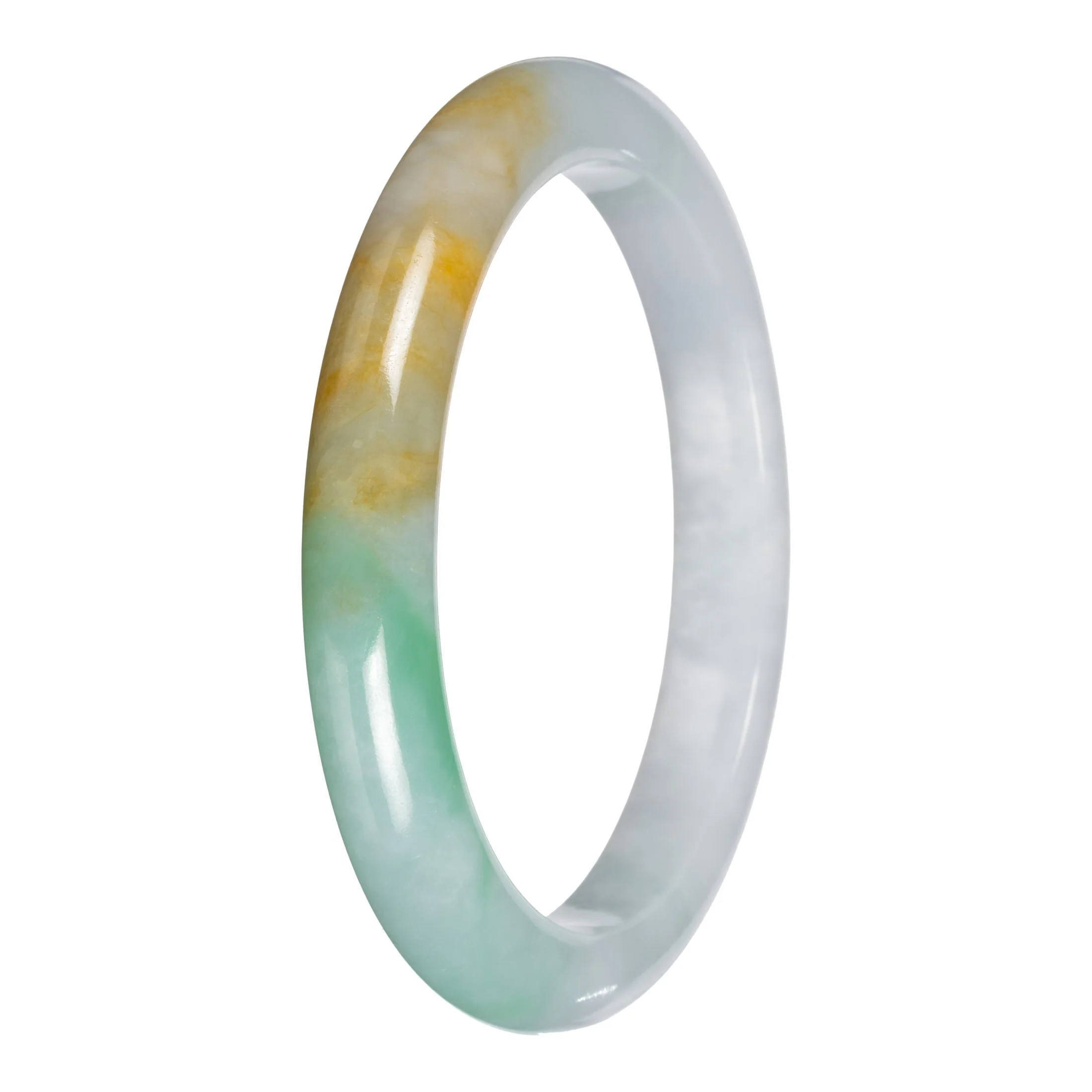 Grade A White with Apple Green and Yellow Jade Bangle - 61mm Half Moon - Image 2