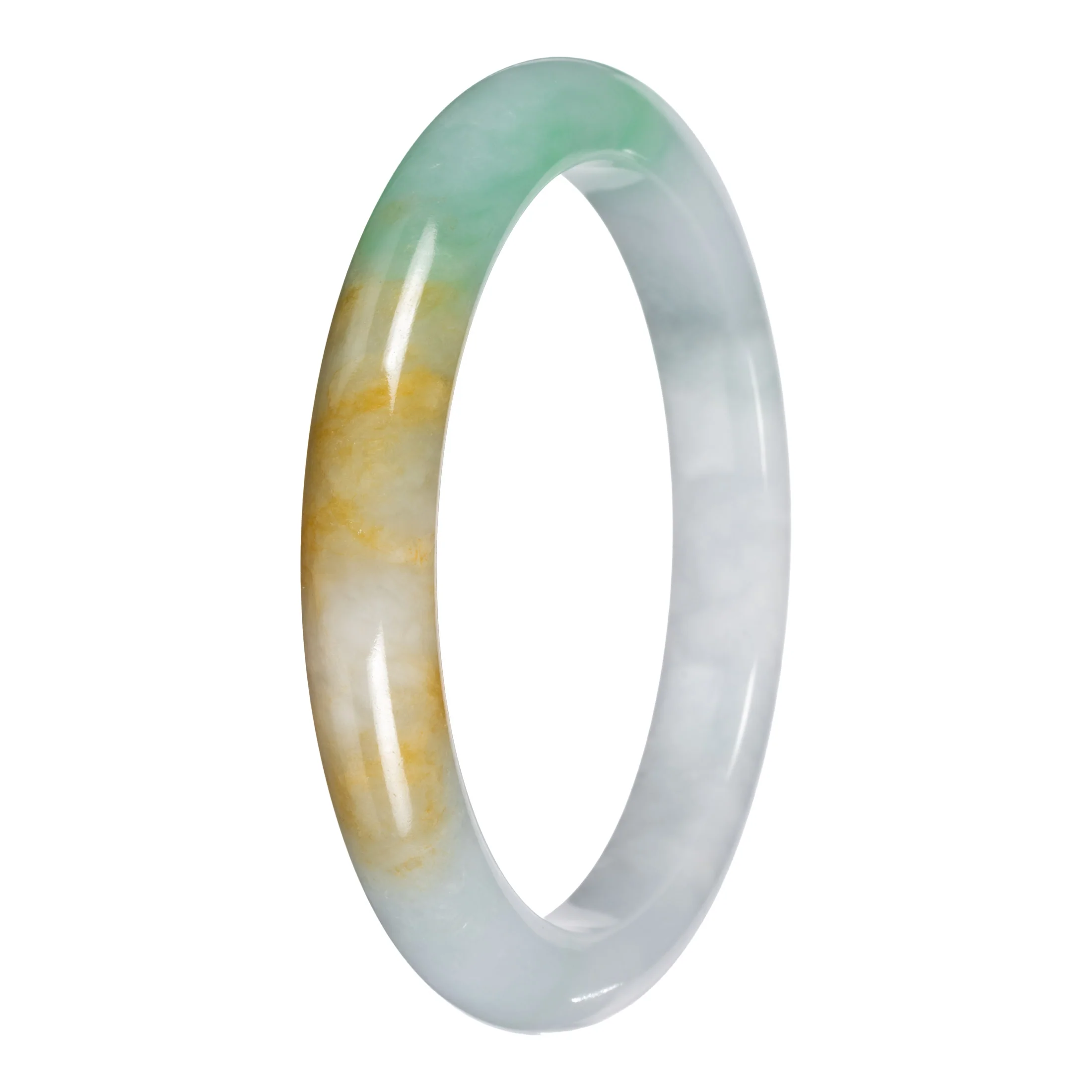 Grade A White with Apple Green and Yellow Jade Bangle - 61mm Half Moon - Image 3