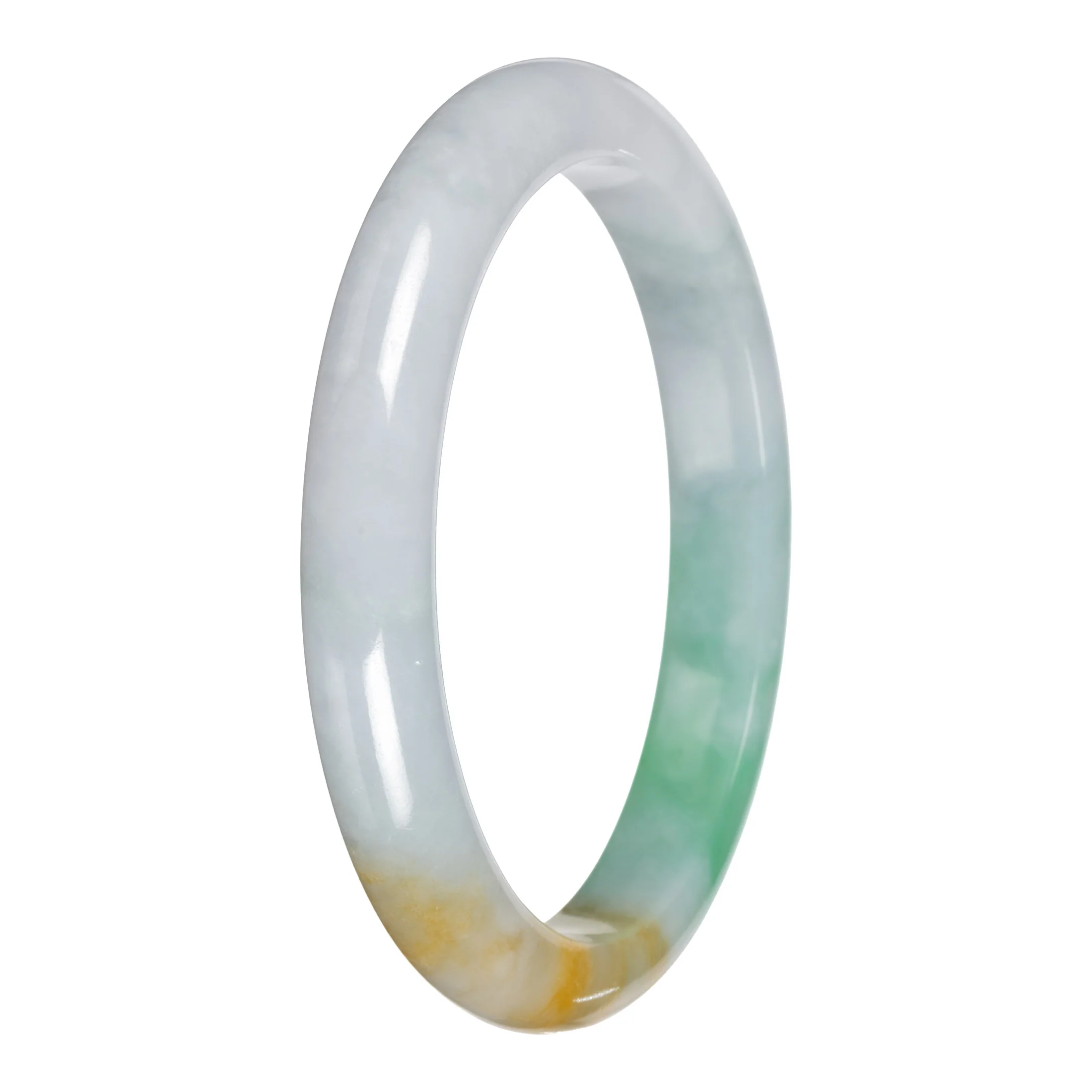 Grade A White with Apple Green and Yellow Jade Bangle - 61mm Half Moon - Image 4