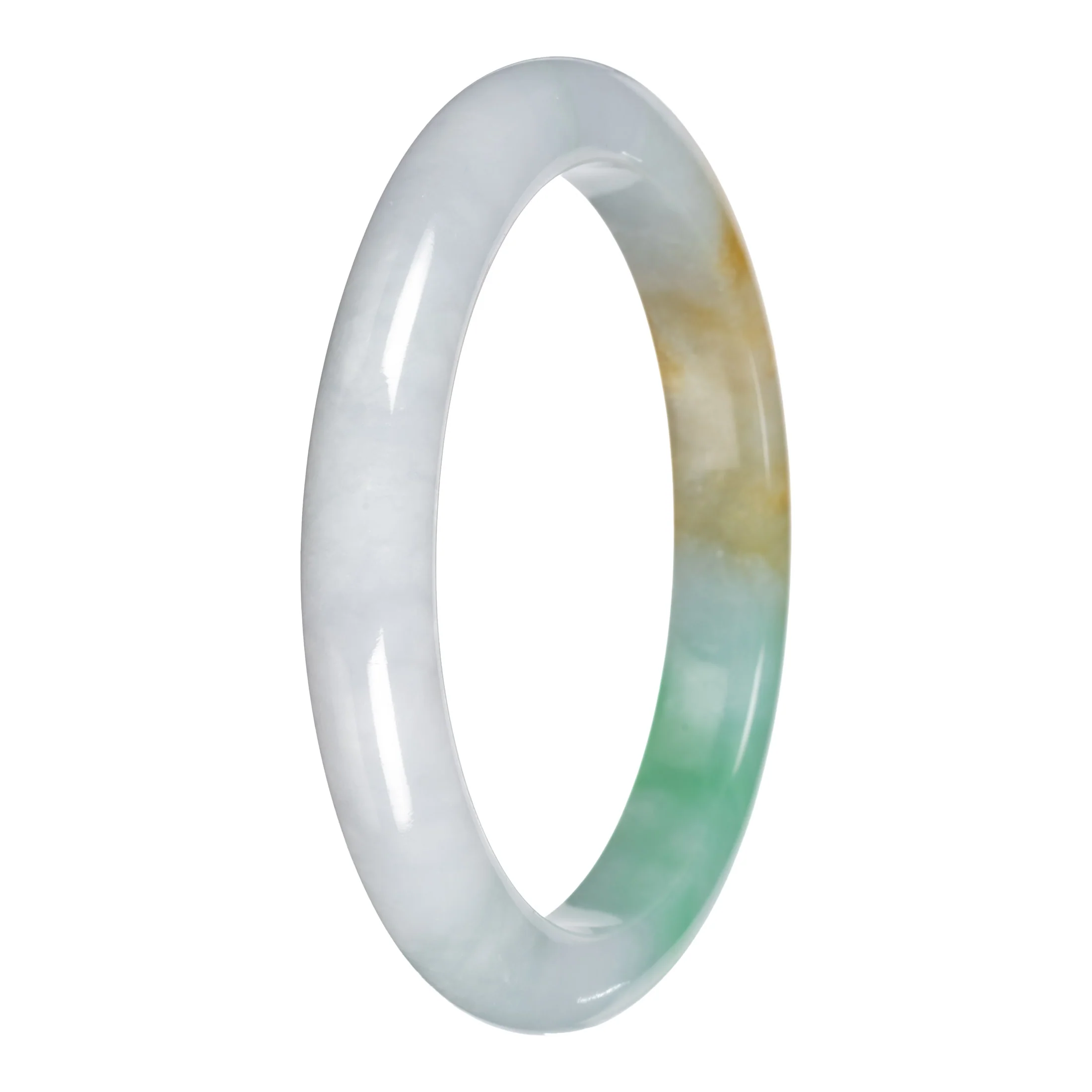 Grade A White with Apple Green and Yellow Jade Bangle - 61mm Half Moon - Image 5