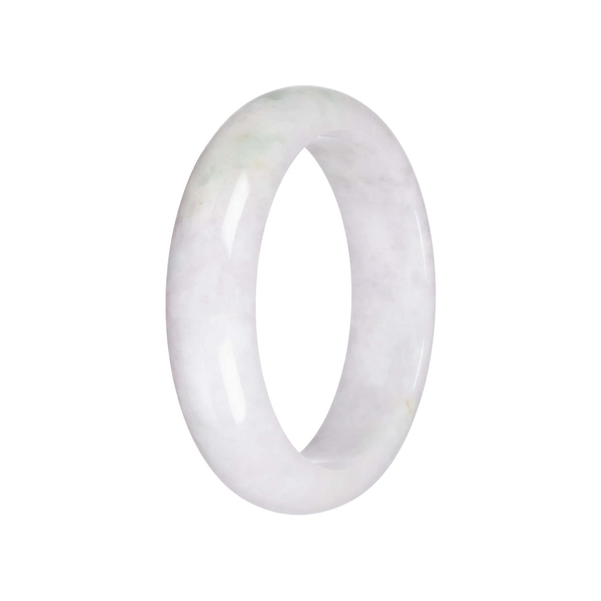 Grade A White with Green Jadeite Jade Bangle - 58mm Half Moon - Image 2