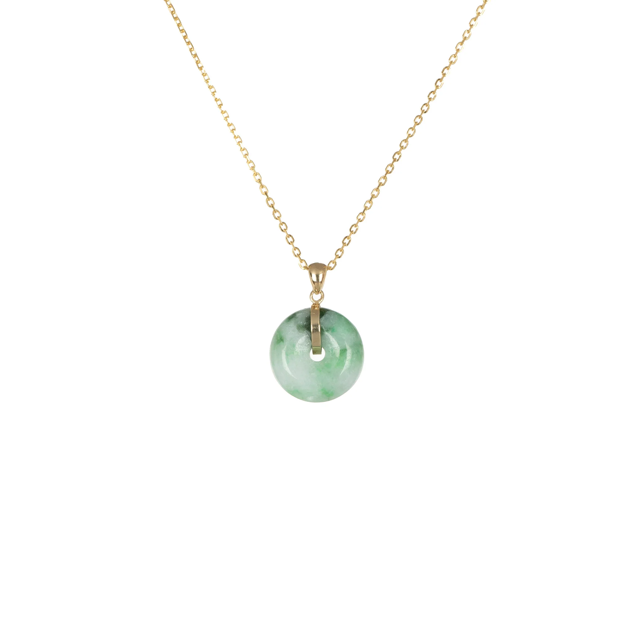 Grade A White with Green Pattern Burmese Jade Pendant - Kandy Donut