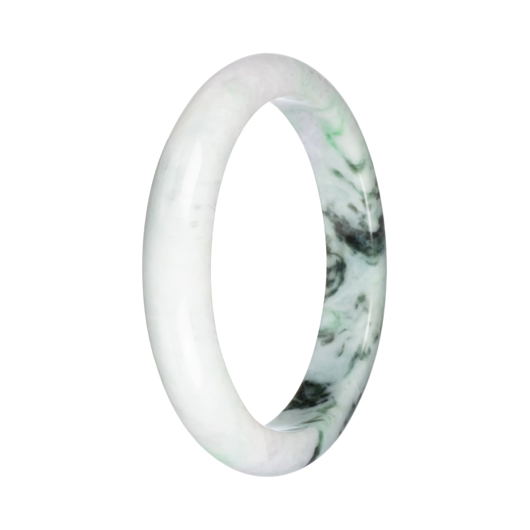 Grade A White with Green Pattern Traditional Jade Bangle - 67mm Half Moon - Image 2