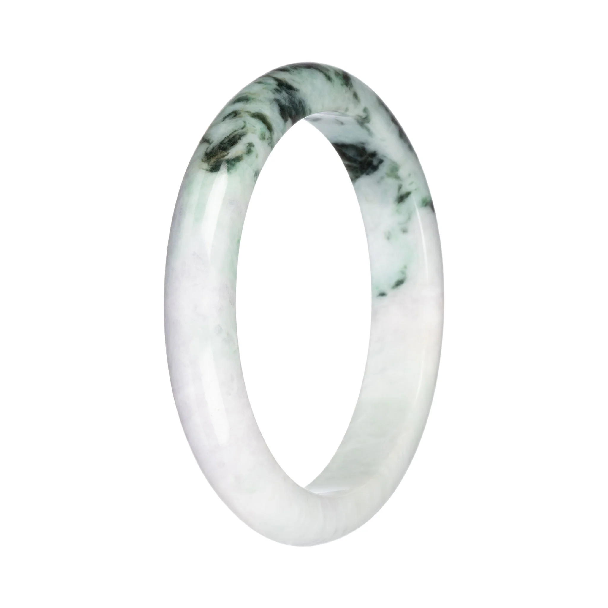 Grade A White with Green Pattern Traditional Jade Bangle - 67mm Half Moon - Image 3