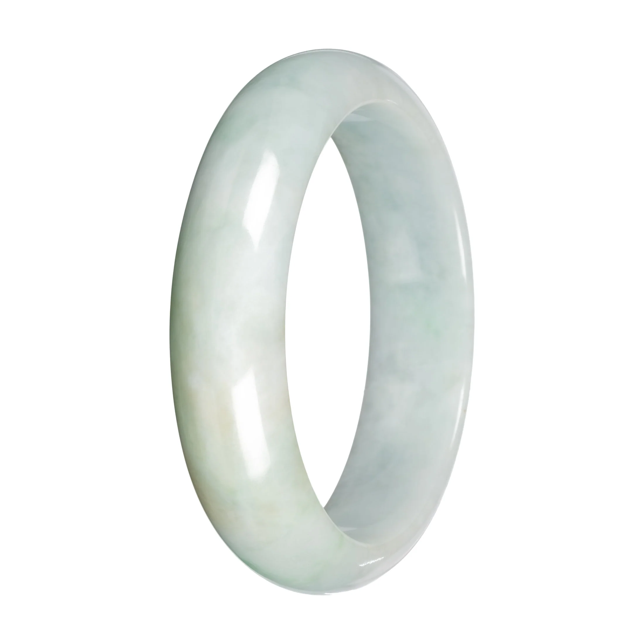 Grade A White with Light Green and Olive Pattern Jadeite Jade Bangle - 59mm Half Moon - Image 3