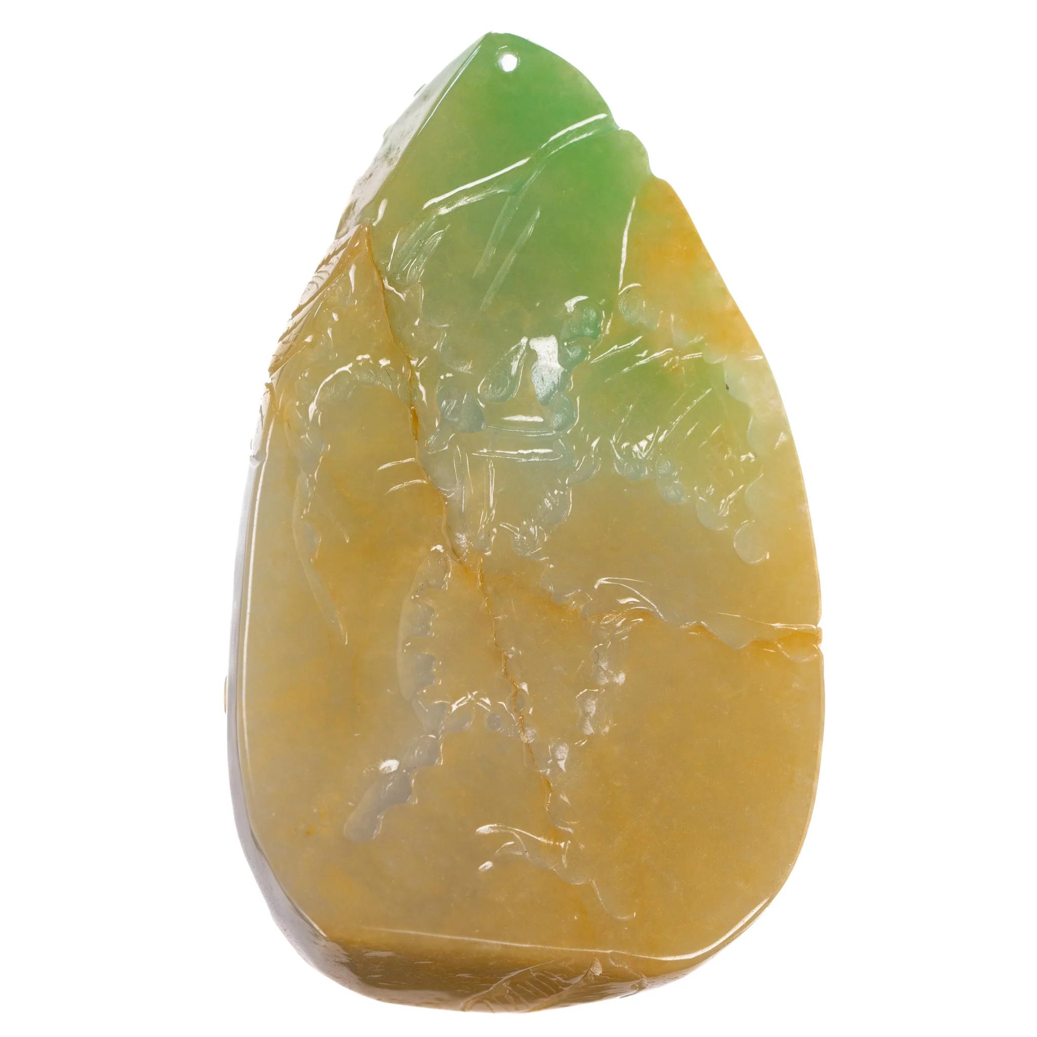 Green and Yellow Jade Landscape Carving Pendant - Image 2