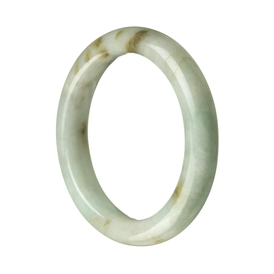 Certified Grade A Green Brown Burmese Jade Bangle - 57mm Semi Round