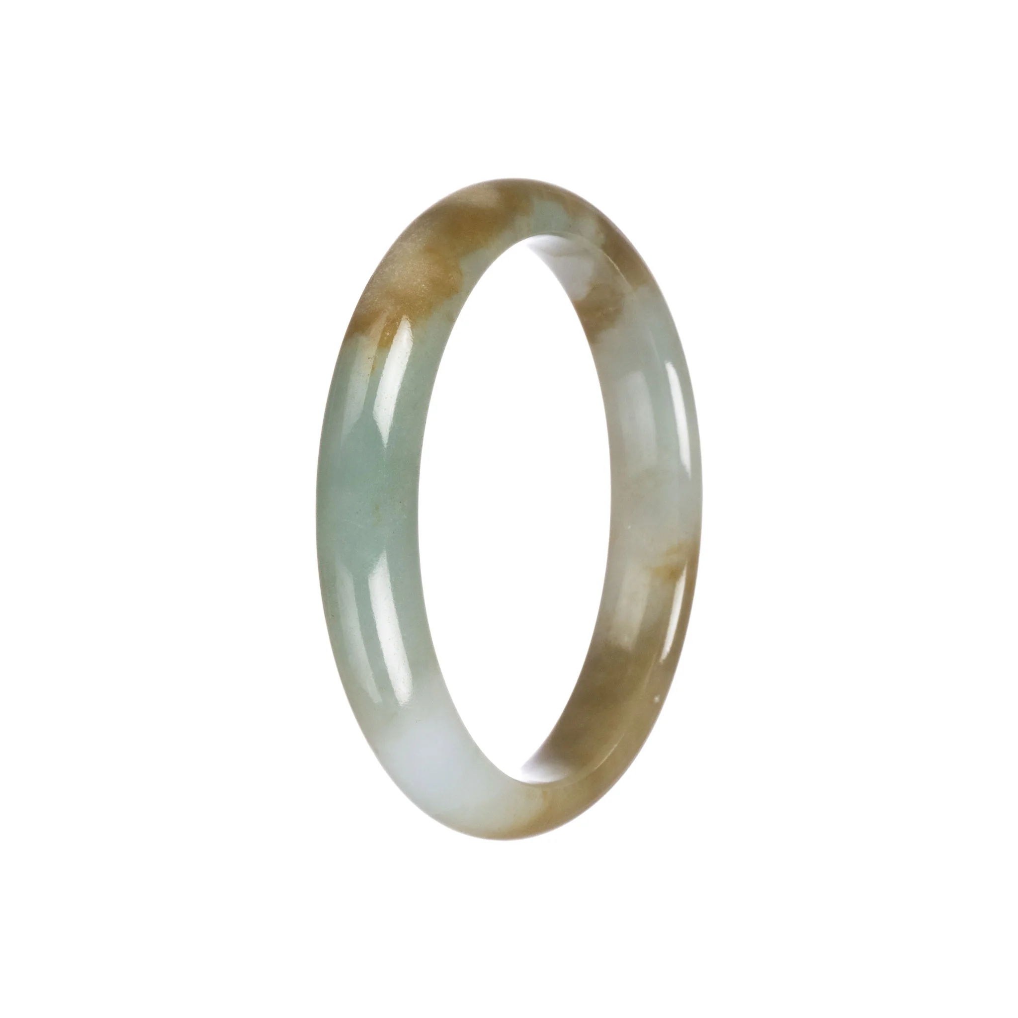 Authentic Grade A Green Brown Traditional Jade Bangle - 56mm Half Moon - Image 4