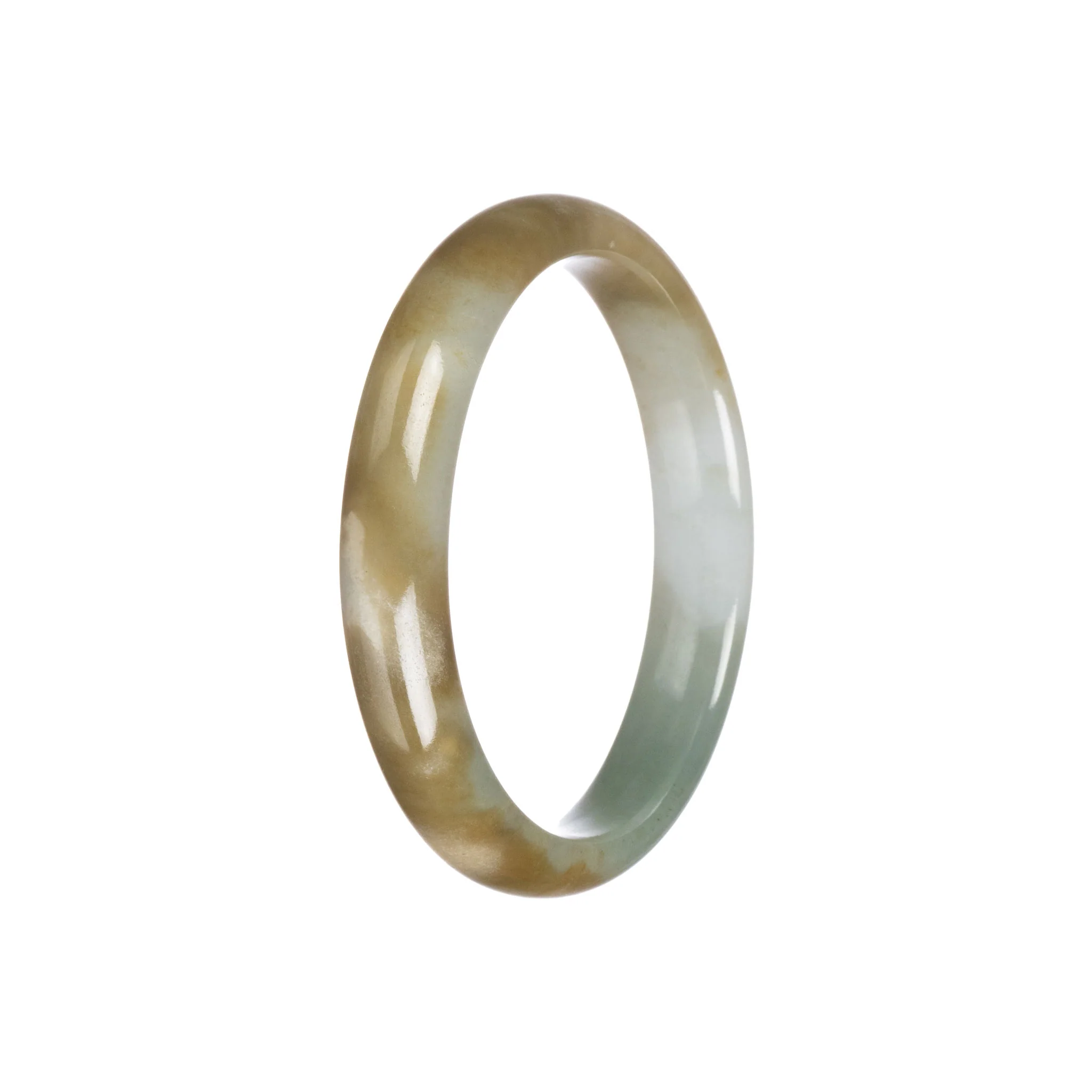 Authentic Grade A Green Brown Traditional Jade Bangle - 56mm Half Moon - Image 5