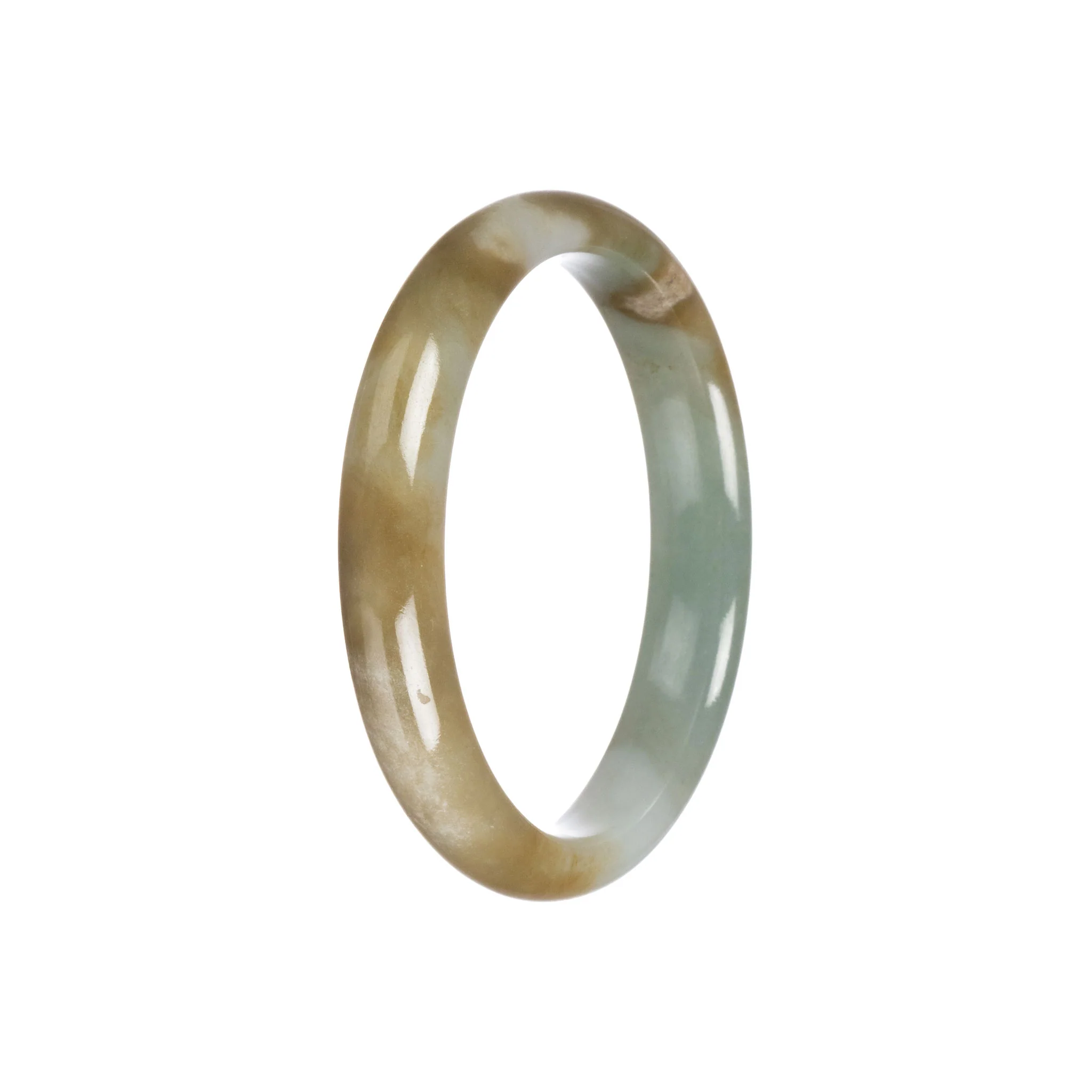 Authentic Grade A Green Brown Traditional Jade Bangle - 56mm Half Moon - Image 6