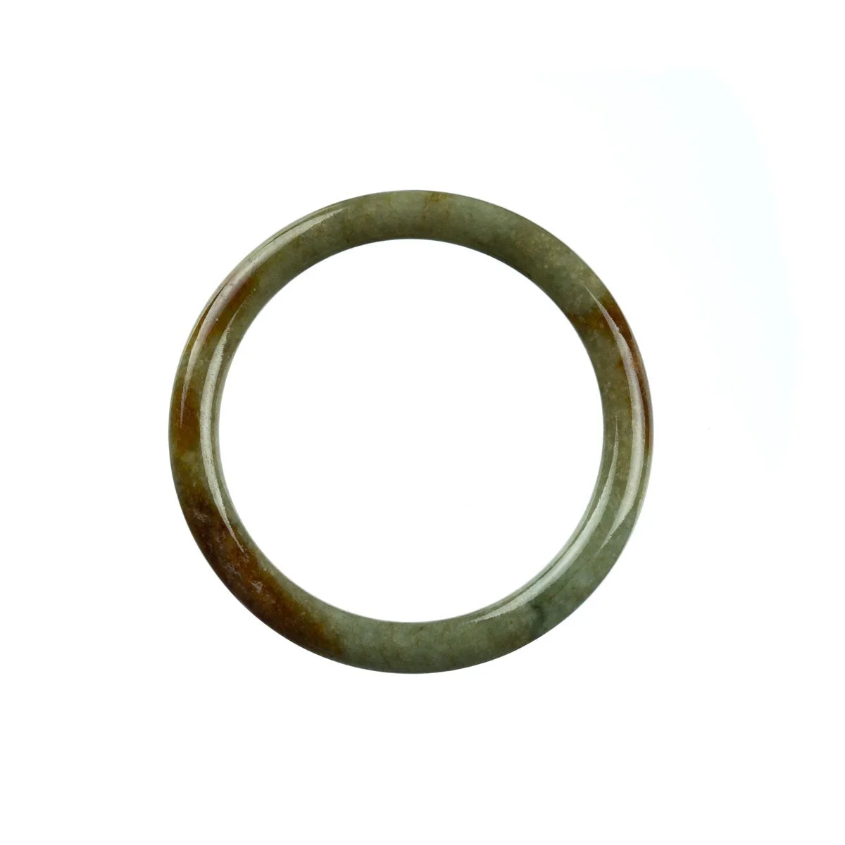 Certified Grade A Green Brown Burma Jade Bangle - 52mm Petite - Image 3