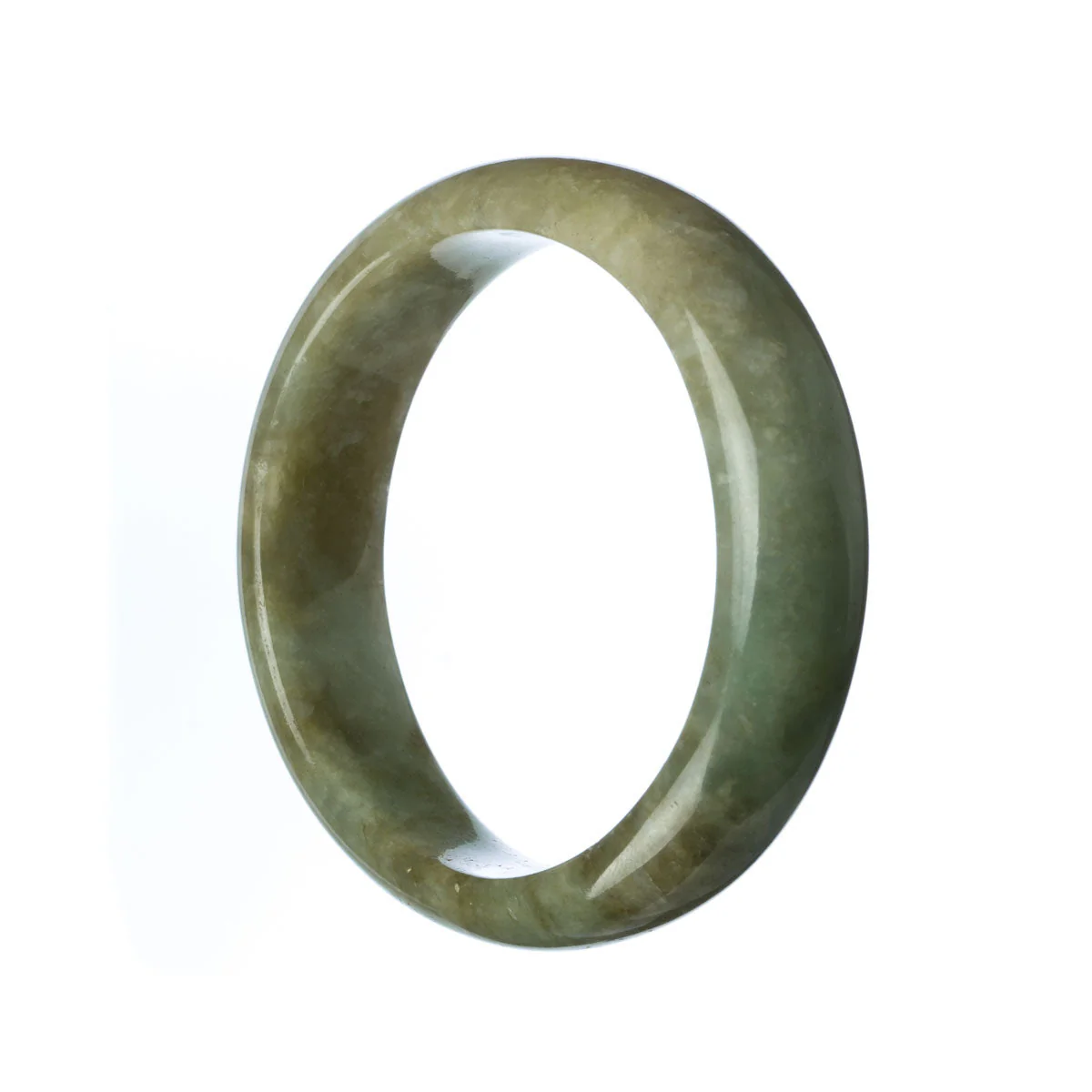 Real Untreated Green Brown Jadeite Bracelet - 58mm Half Moon