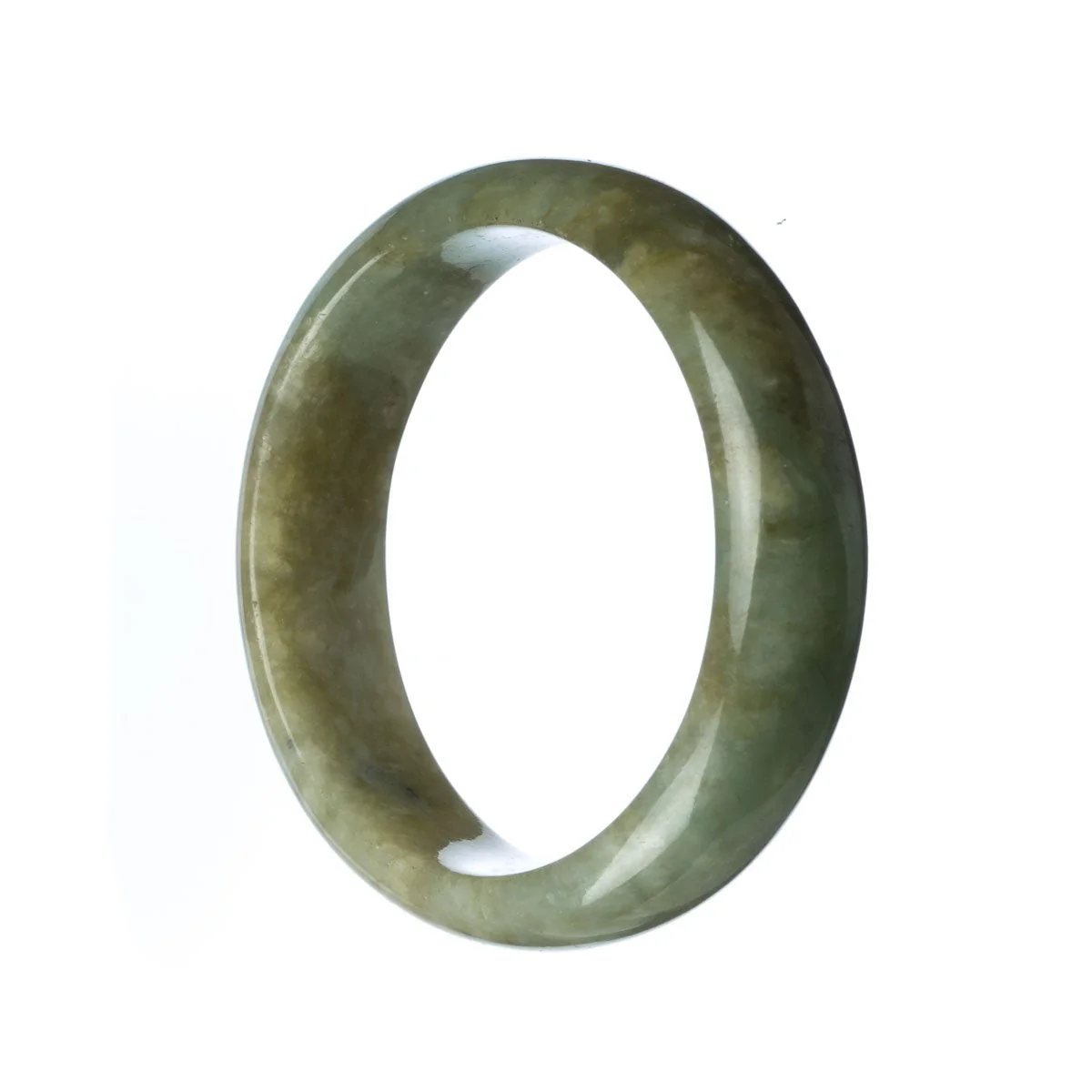 Real Untreated Green Brown Jadeite Bracelet - 58mm Half Moon - Image 2