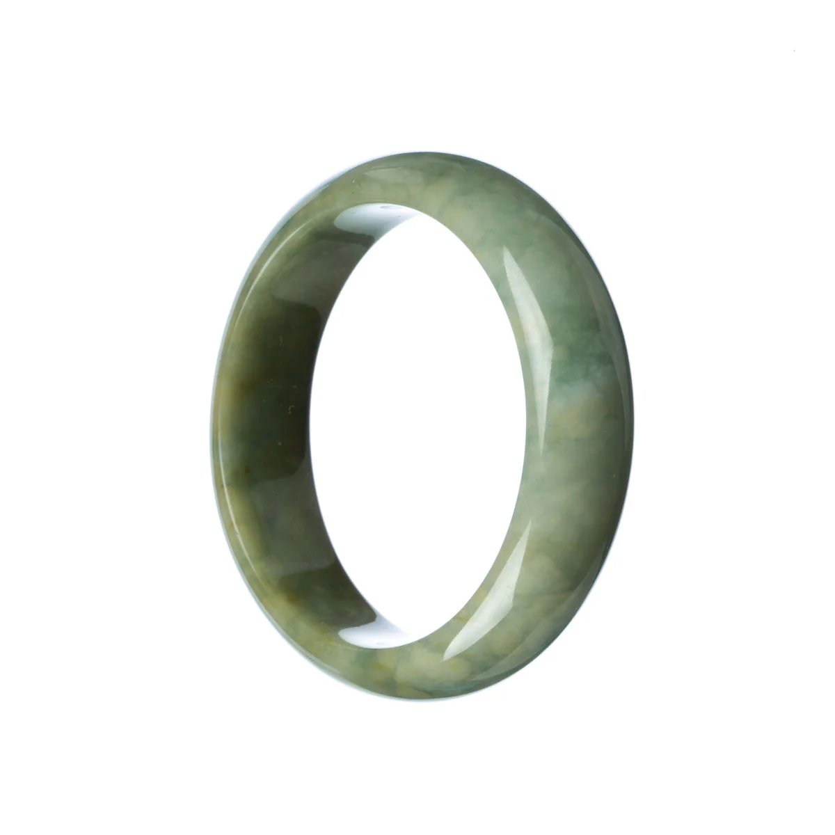 Authentic Type A Green Brown Burma Jade Bangle Bracelet - 56mm Half Moon