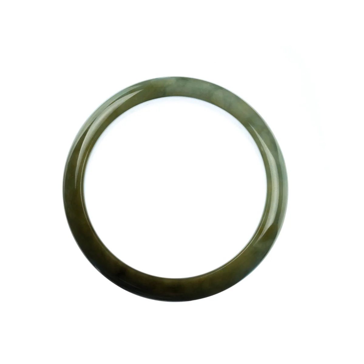 Authentic Type A Green Brown Burma Jade Bangle Bracelet - 56mm Half Moon - Image 3