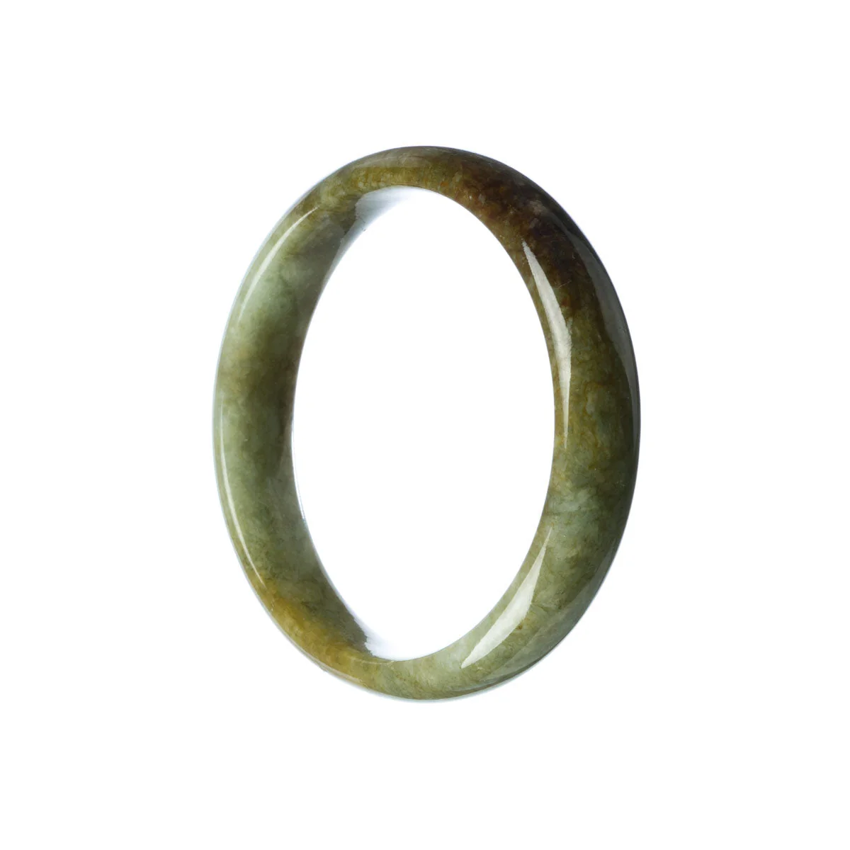 Genuine Natural Green Brown Traditional Jade Bangle - 57mm Half Moon