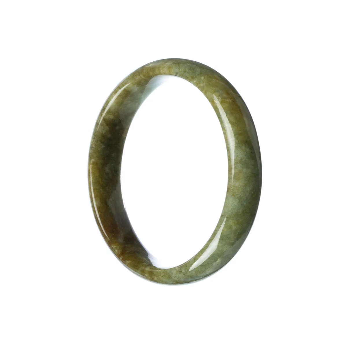 Genuine Natural Green Brown Traditional Jade Bangle - 57mm Half Moon - Image 2