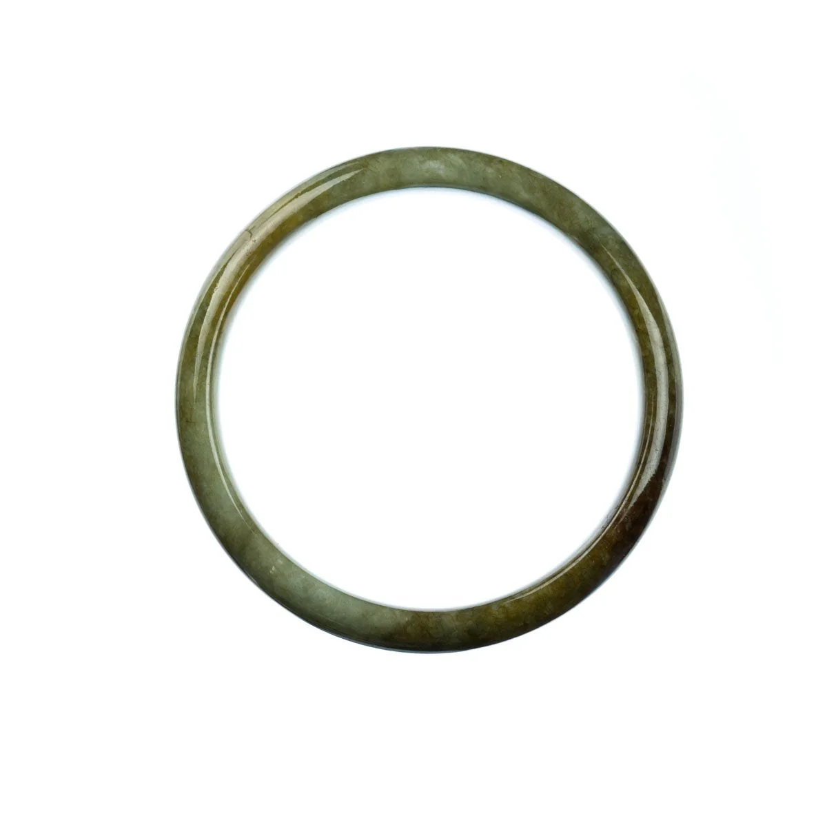 Genuine Natural Green Brown Traditional Jade Bangle - 57mm Half Moon - Image 3