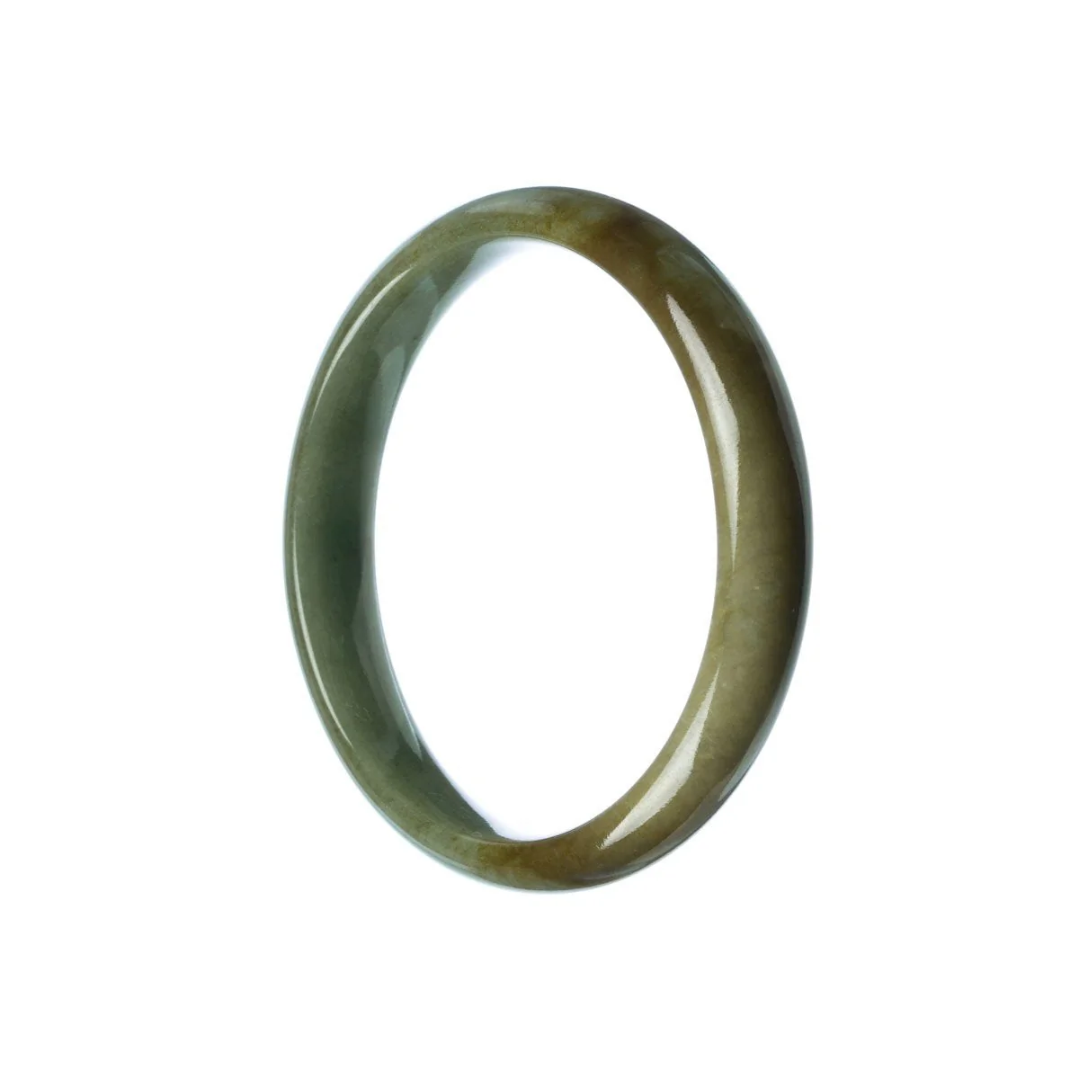 Genuine Grade A Green Brown Jade Bangle Bracelet - 57mm Half Moon - Image 2