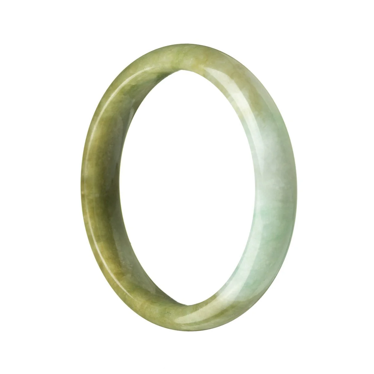 Authentic Grade A Green Brownish Green Traditional Jade Bracelet - 59mm Semi Round