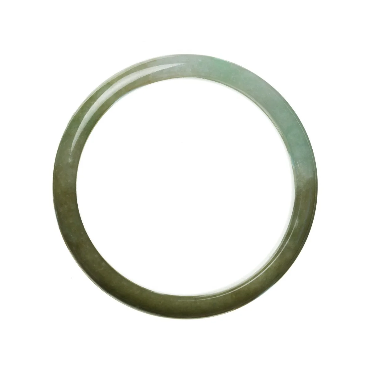 Authentic Grade A Green Brownish Green Traditional Jade Bracelet - 59mm Semi Round - Image 2