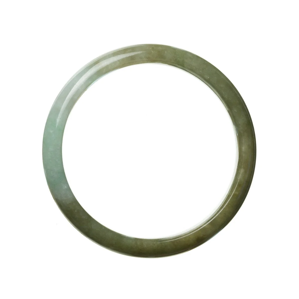 Authentic Grade A Green Brownish Green Traditional Jade Bracelet - 59mm Semi Round - Image 3